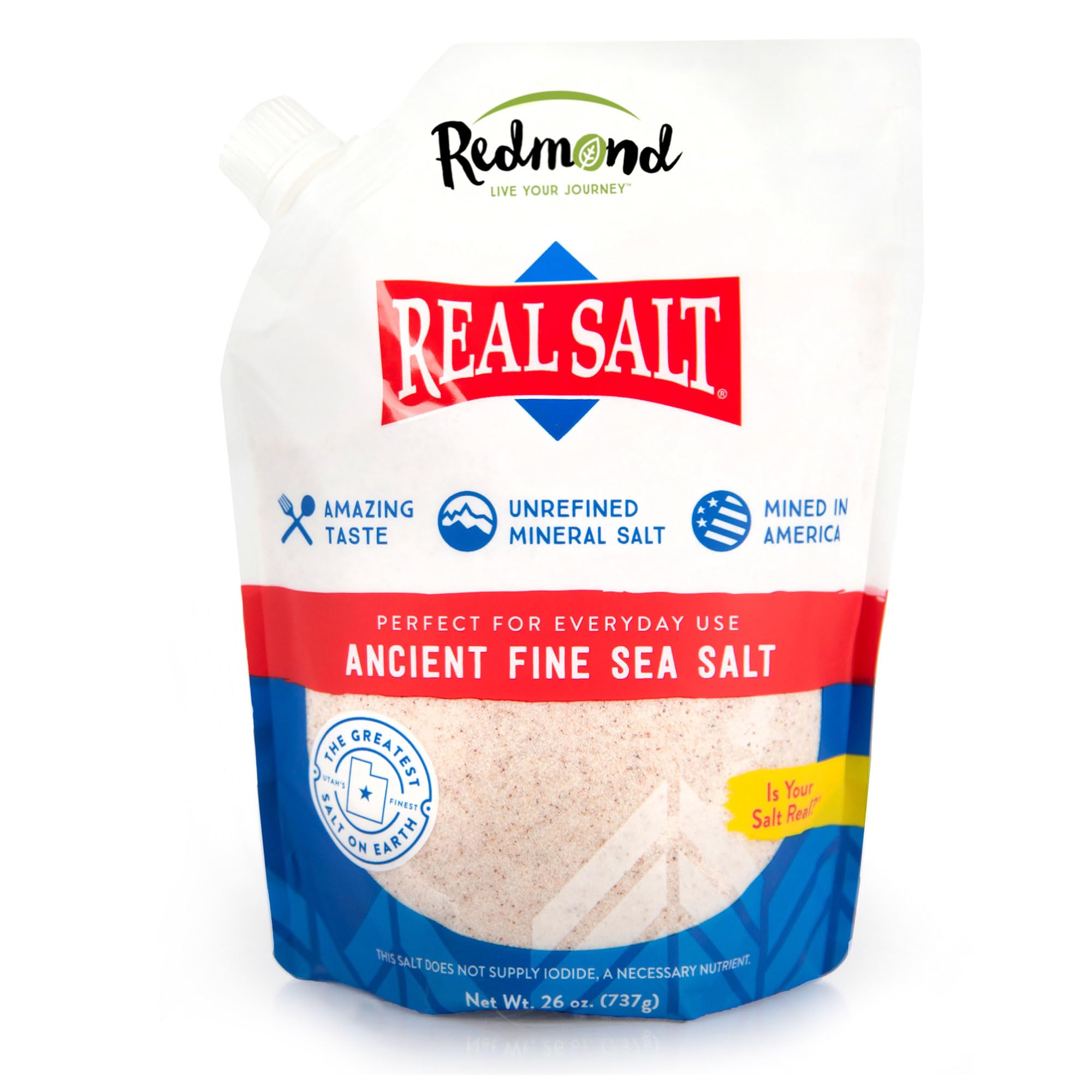 REDMOND Real Sea Salt - Natural Unrefined Gluten Free Fine, 26 Ounce Pouch (1 Pack)