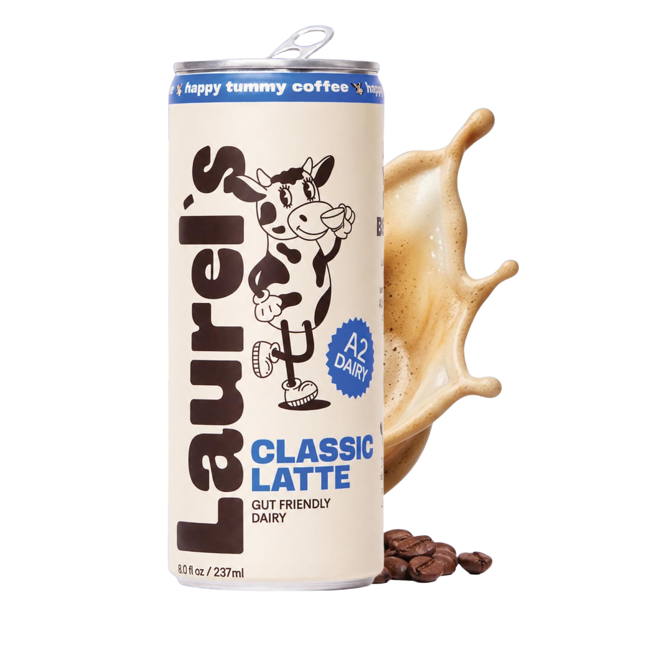 Laurels Coffee Classic Vanilla Latte Ready to Drink, Canned Iced Coffee Beverage with Organic A2 Milk, Smooth Vanilla Flavor, 80mg Caffeine, On-the-Go Coffee Drink, No Artificial Flavors - Single Can