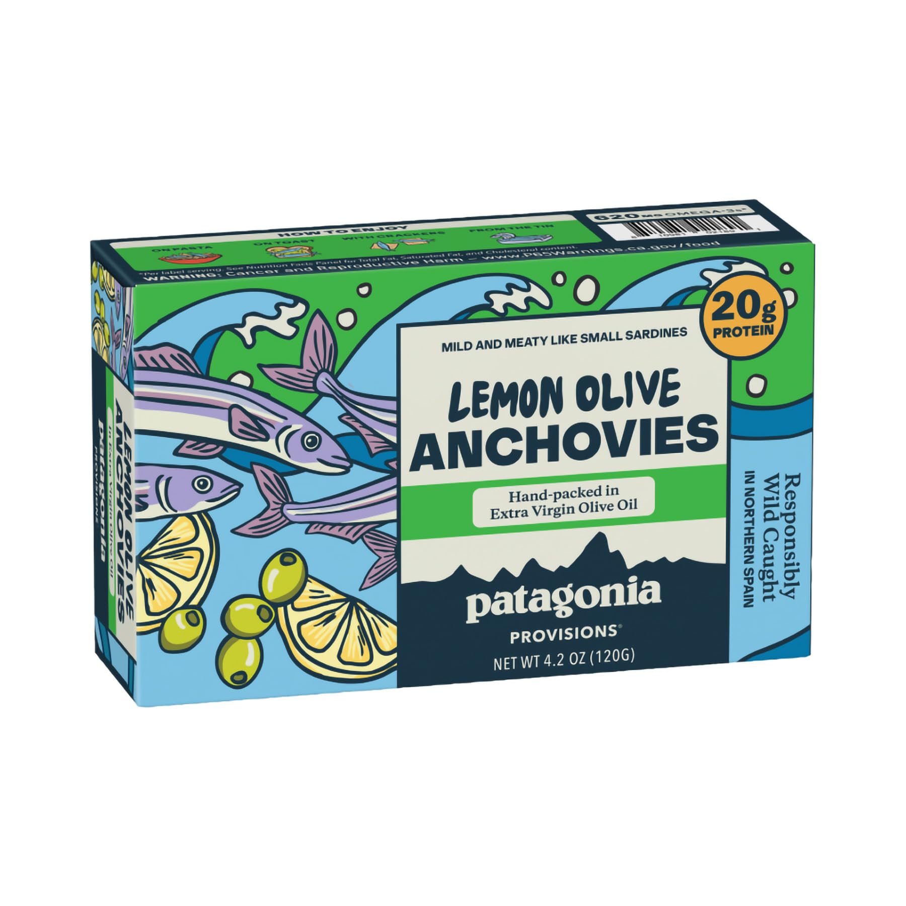 Patagonia Provisions Lemon Olive White Anchovies | Responsibly Sourced in Spain | 20g Protein & Gluten Free | 4.2 Ounce (Pack of 1)