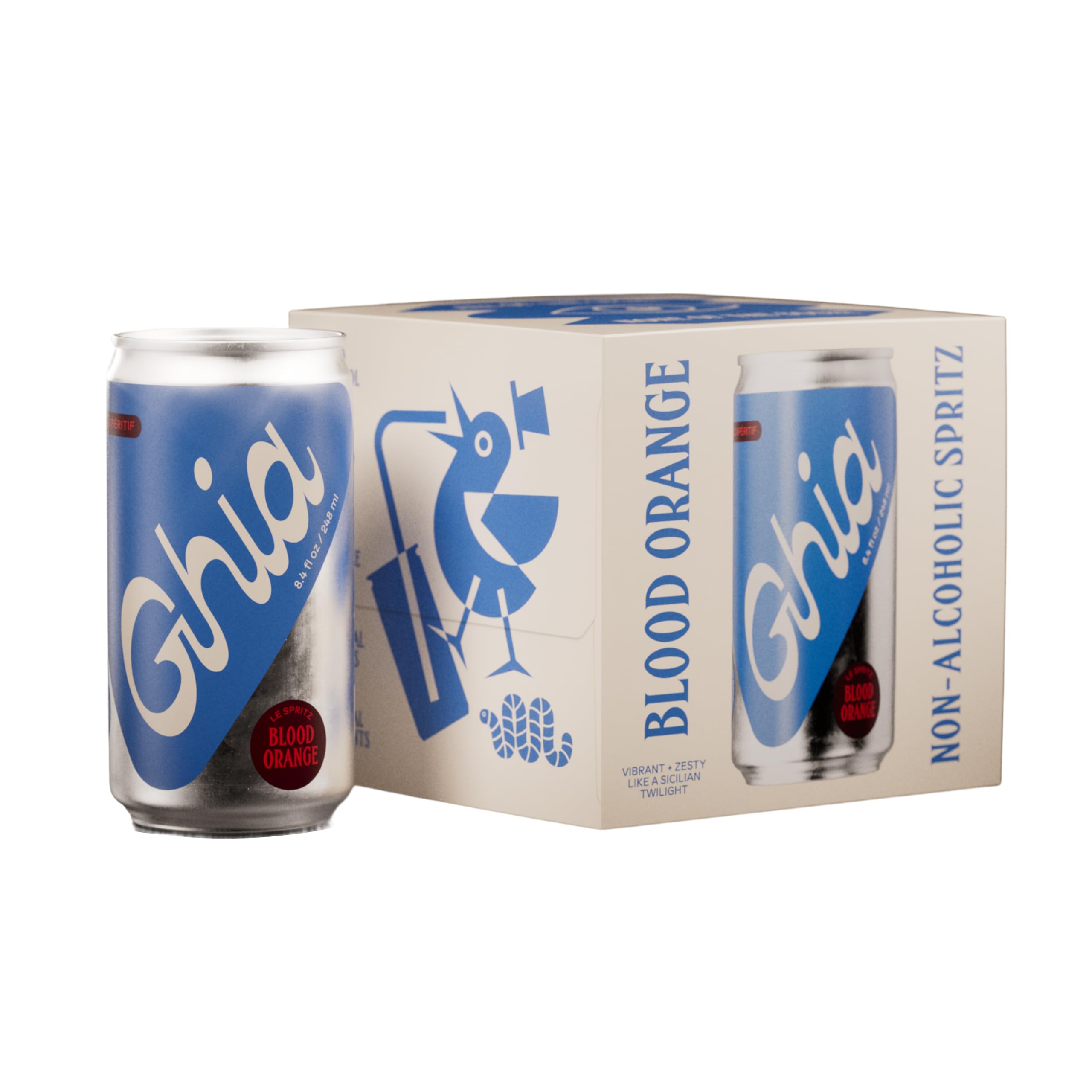 Ghia Non-Alcoholic Le Spritz | Blood Orange 4-Pack | Canned Mocktail & Cocktail Mixer, Zero Proof Sparkling Apéritif with Soothing Herbal Extracts | No Sugar, No Artificial Flavors, Caffeine-Free