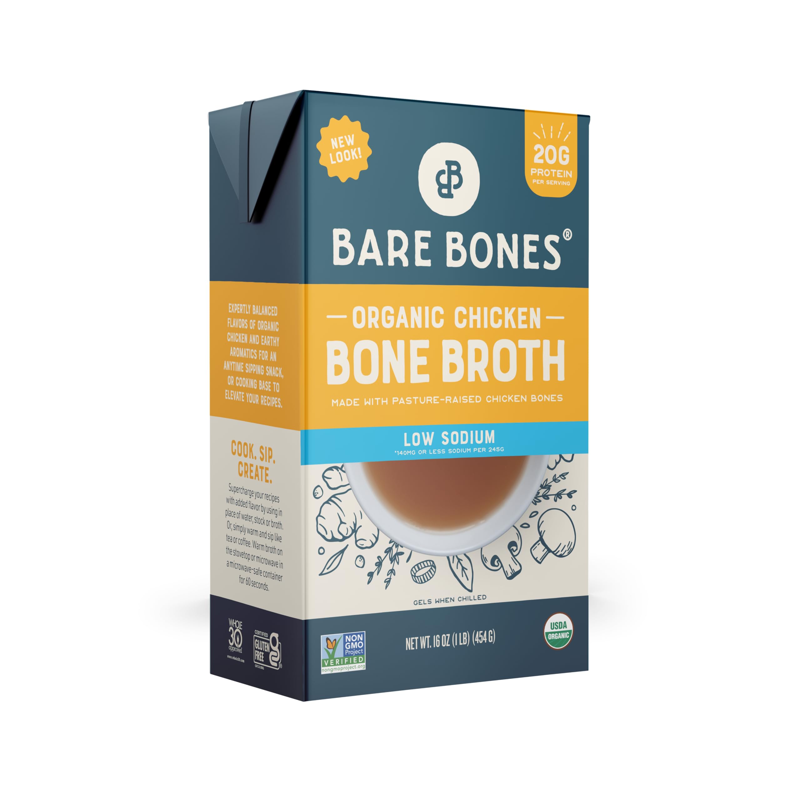 Broth Bone Low Sodium Organic Chicken, 16 Ounce