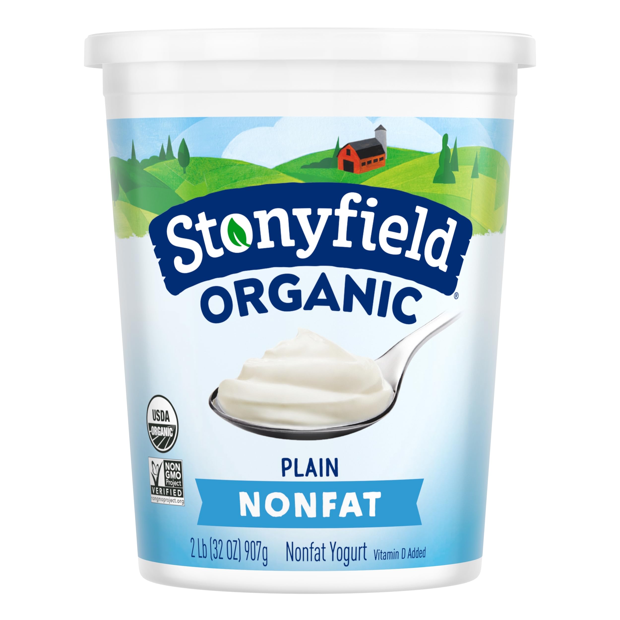 Stonyfield Organic Nonfat Yogurt, Plain, 32 oz Tub