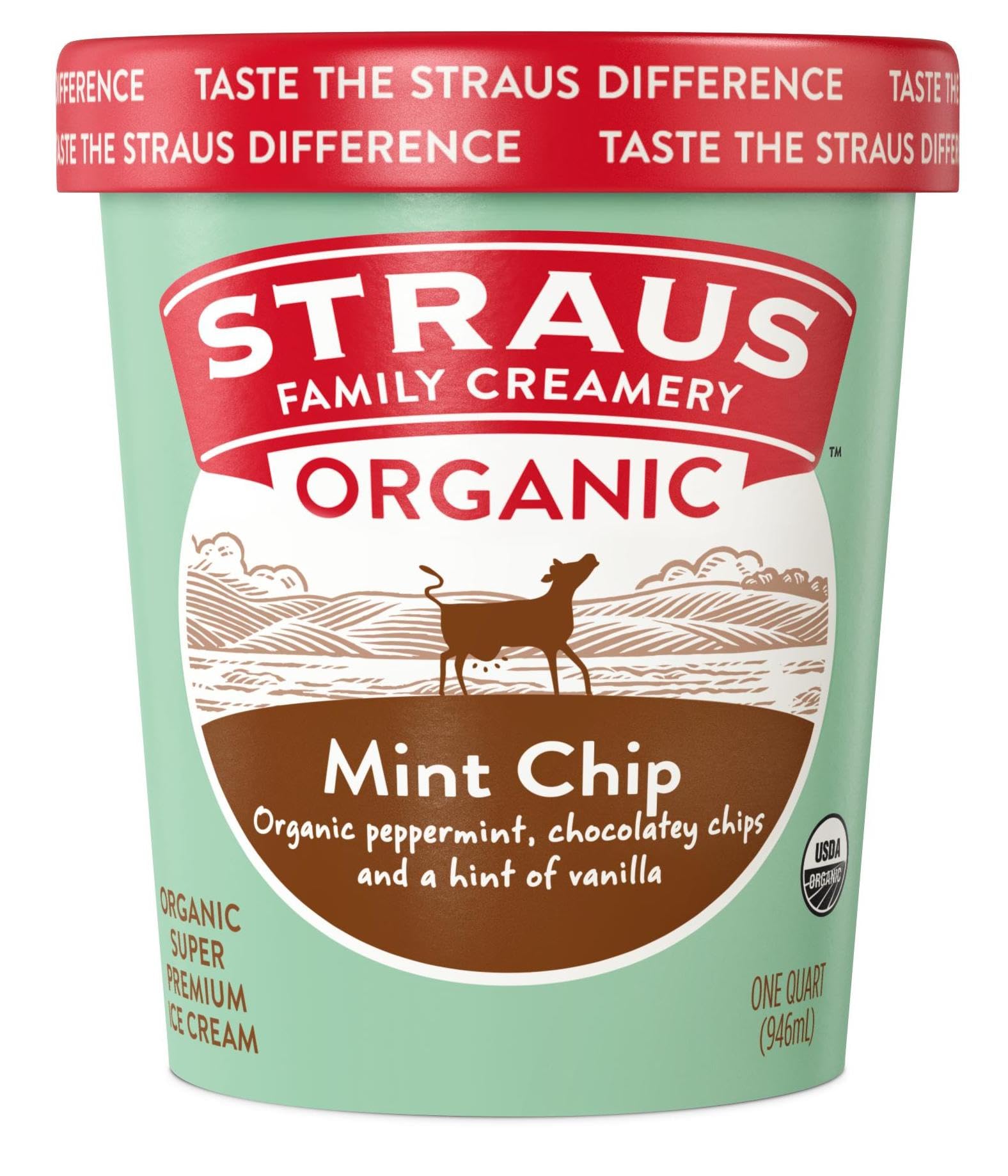 Straus Family Creamery Organic Super Premium Mint Chip Ice Cream, Pasture-Raised Dairy, 32oz