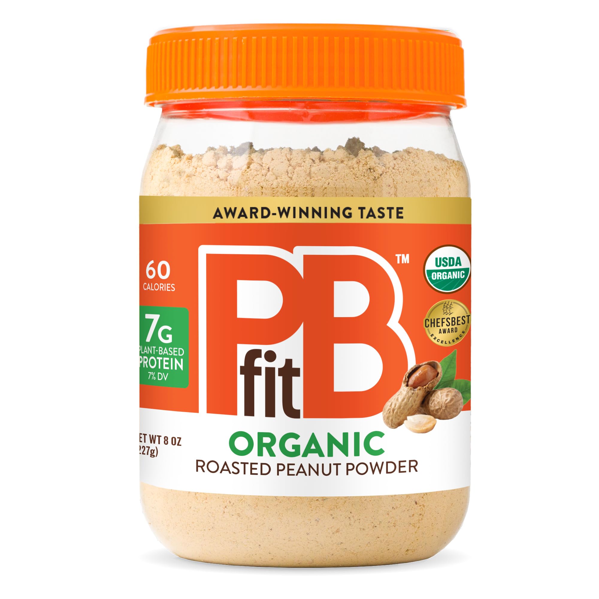 PBfit Organic Peanut Butter Powder 8 Oz, Peanut Spread with 7g Protein | Real Roasted Organic Peanuts, Gluten-Free, 60 Calories, Protein Powder, Low Fat, Pantry Staple, Smoothies, Oatmeal