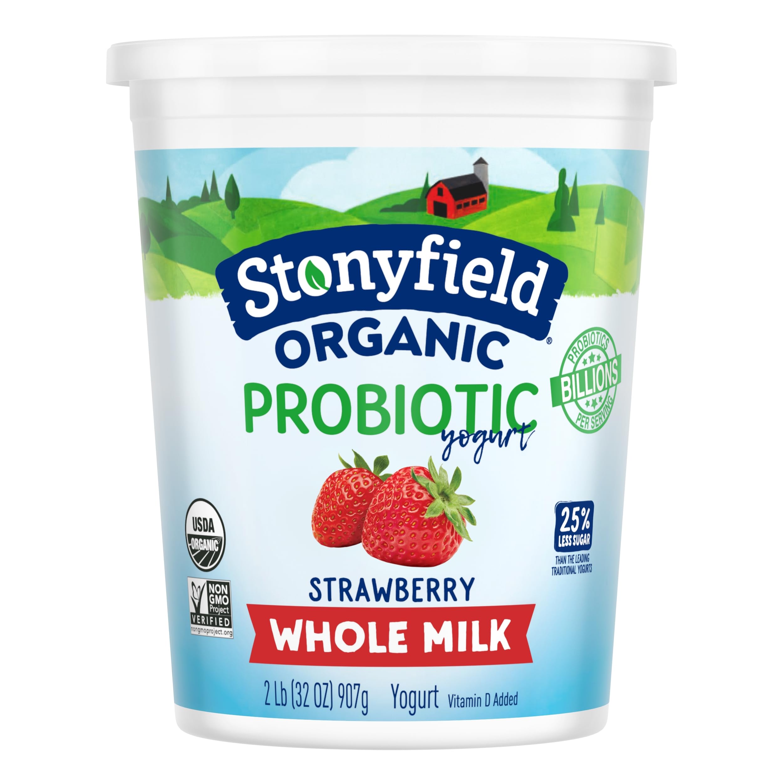 Stonyfield Organic Strawberry Whole Milk Probiotic Yogurt, 32 oz Tub
