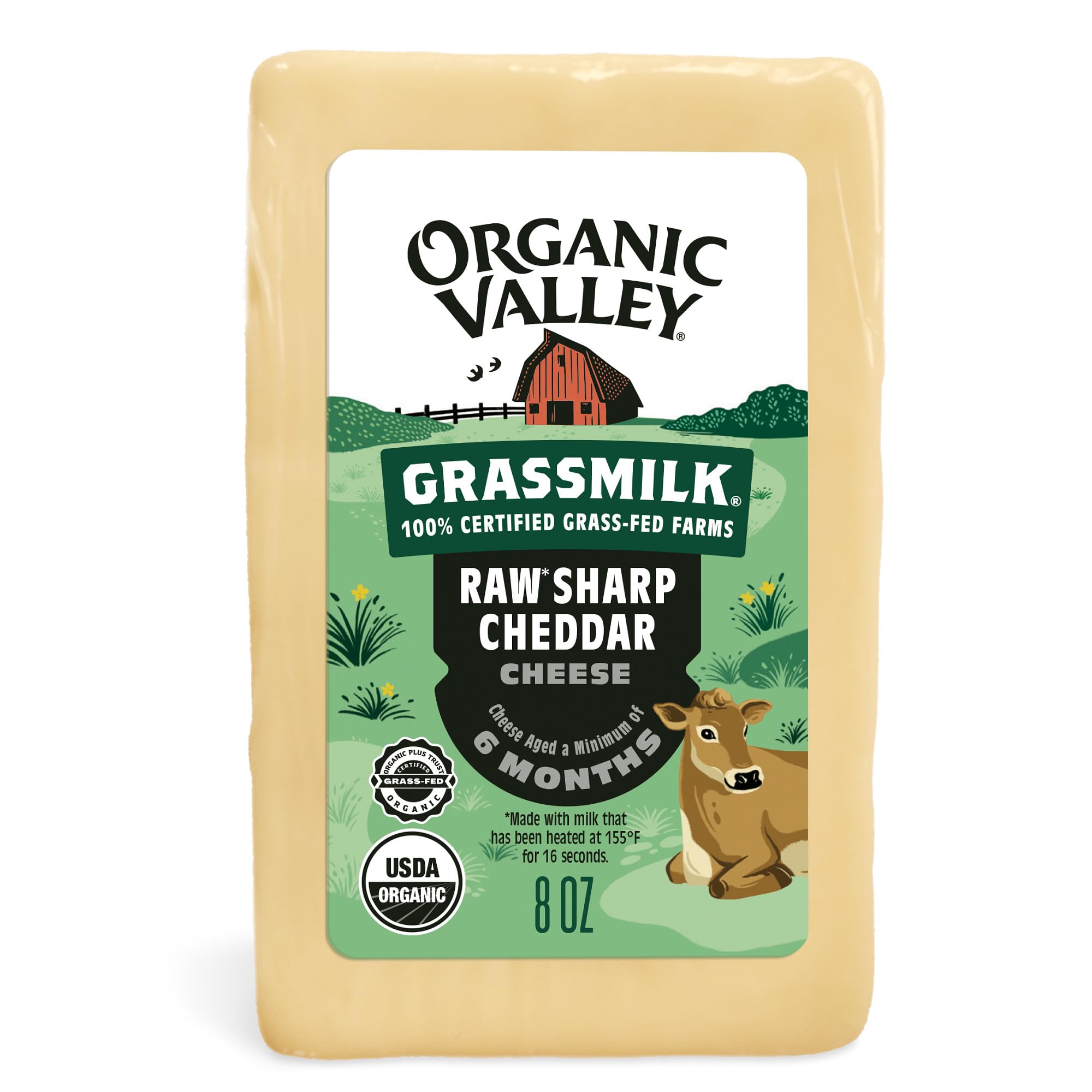 Organic Valley Grassmilk Raw Organic Sharp Cheddar Cheese Block, 8 oz