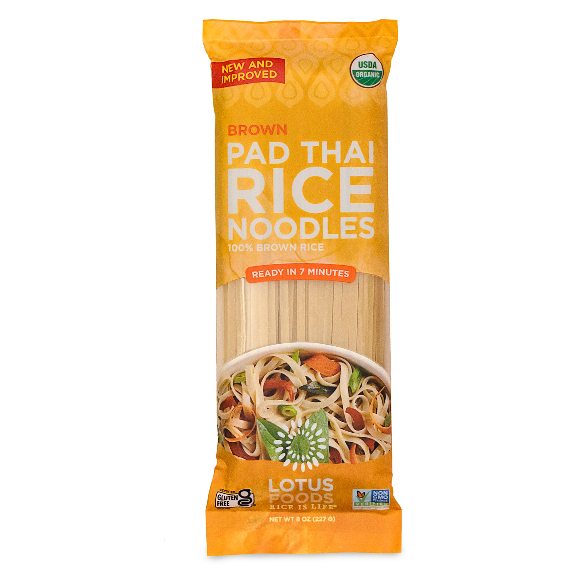 Lotus Foods Organic Brown Rice Pad Thai Noodles, Vegan - 8 Oz (Pack of 1) | Asian Style Noodles for Stir Fry, Gluten Free, Whole Grain, Non GMO, Serve Hot or Cold