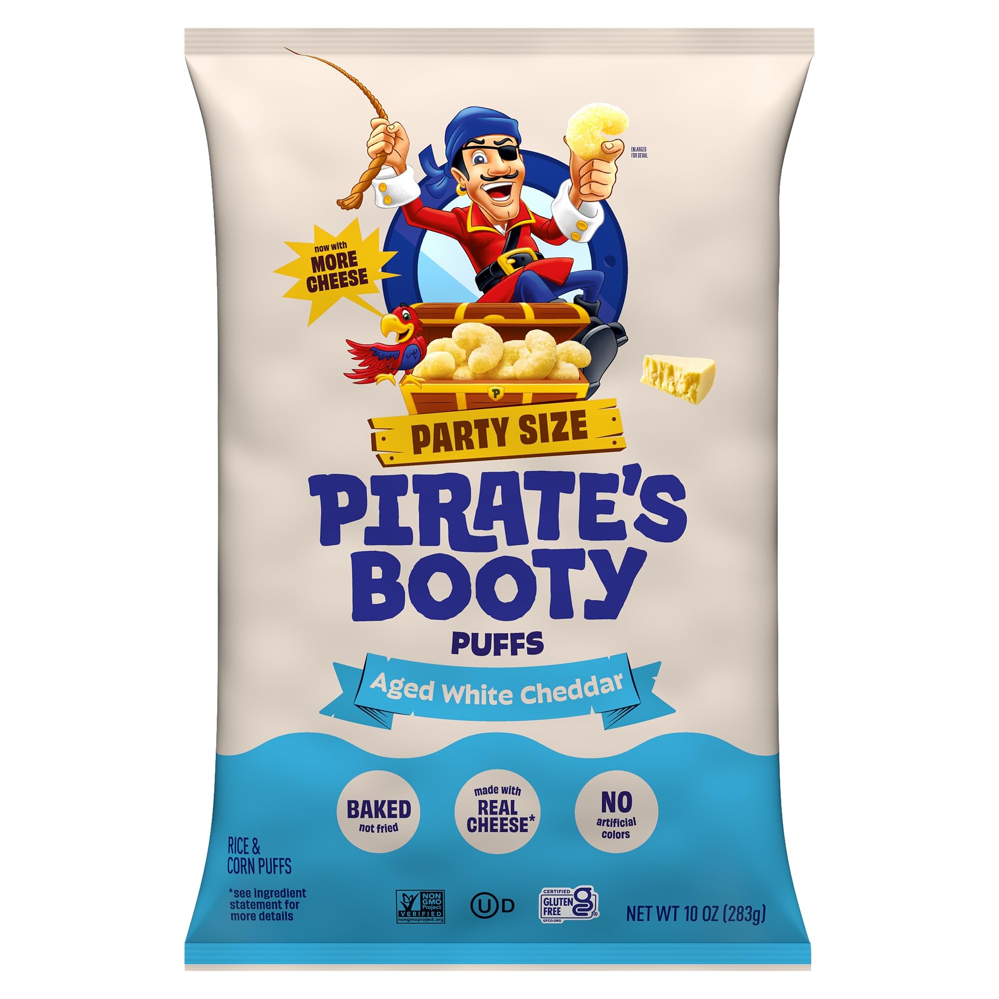 PIRATE'S BOOTY Aged White Cheddar Cheese Puffs Party Size Bag, 10 oz | Aged White Cheddar Cheese Puffs, Peanut and Tree Nut Free Kids Snacks, Snacks for Kids, Family Size Snack, 10 oz