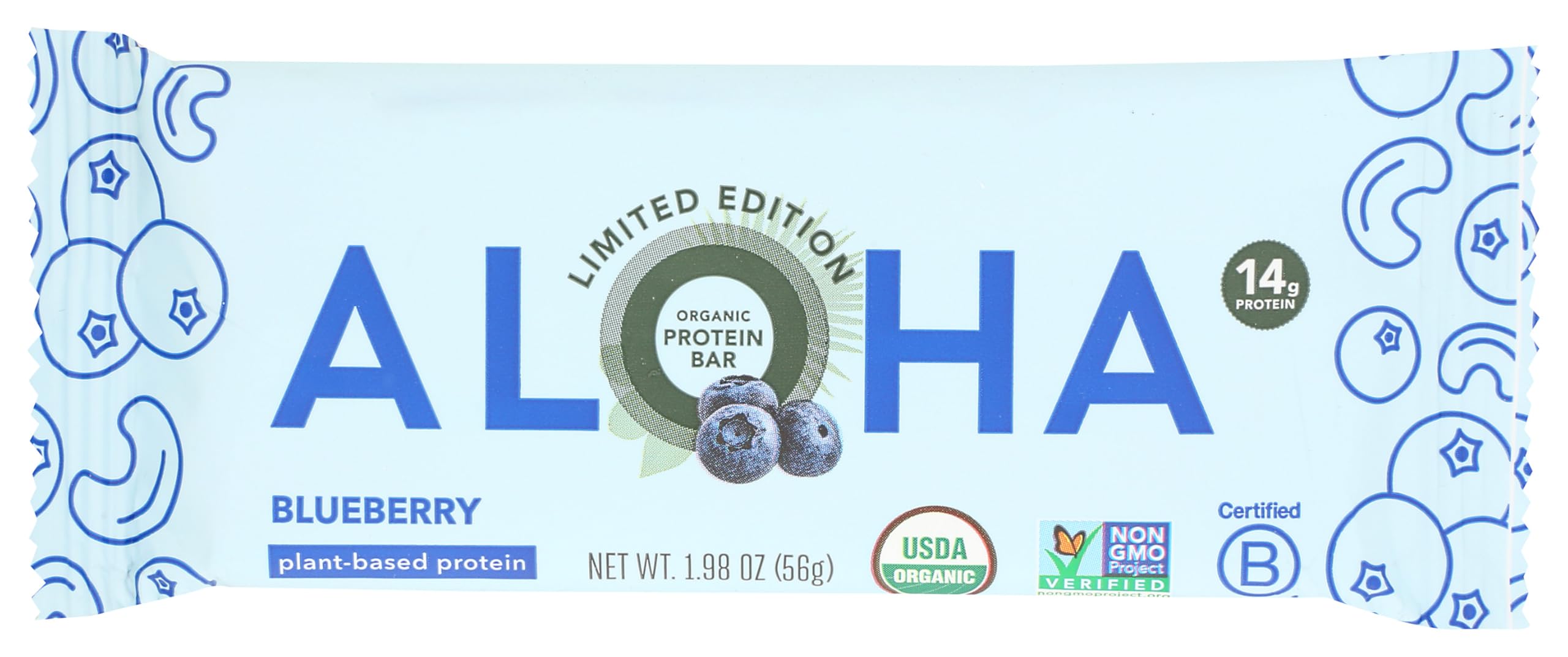 Aloha, Bar Protein Blueberry Organic Sgl, 1.98 Ounce