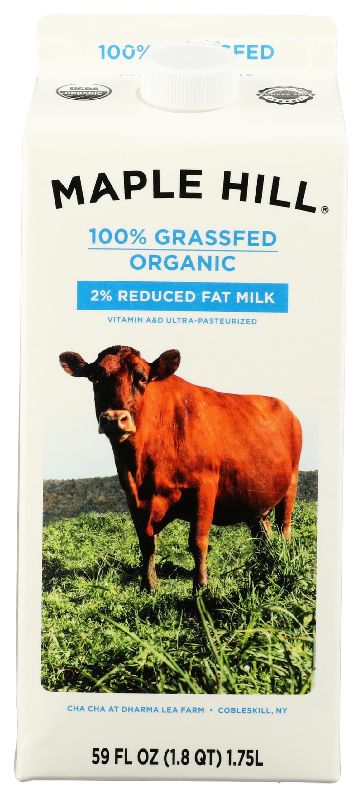 Milk Reduced Fat 2% Grade A, 64 Fl Oz | 100% Grassfed, USDA Organic, Ultra Pasteurized
