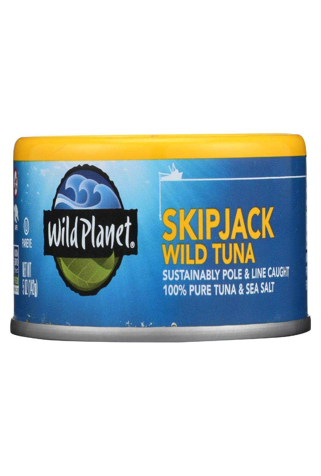Wild Planet Wild Skipjack Light Tuna, Sea Salt, 5 oz | Sustainable Pole & Line Caught Canned Tuna. Non-GMO, Gluten Free, Kosher, Dairy Free, Keto & Paleo Friendly