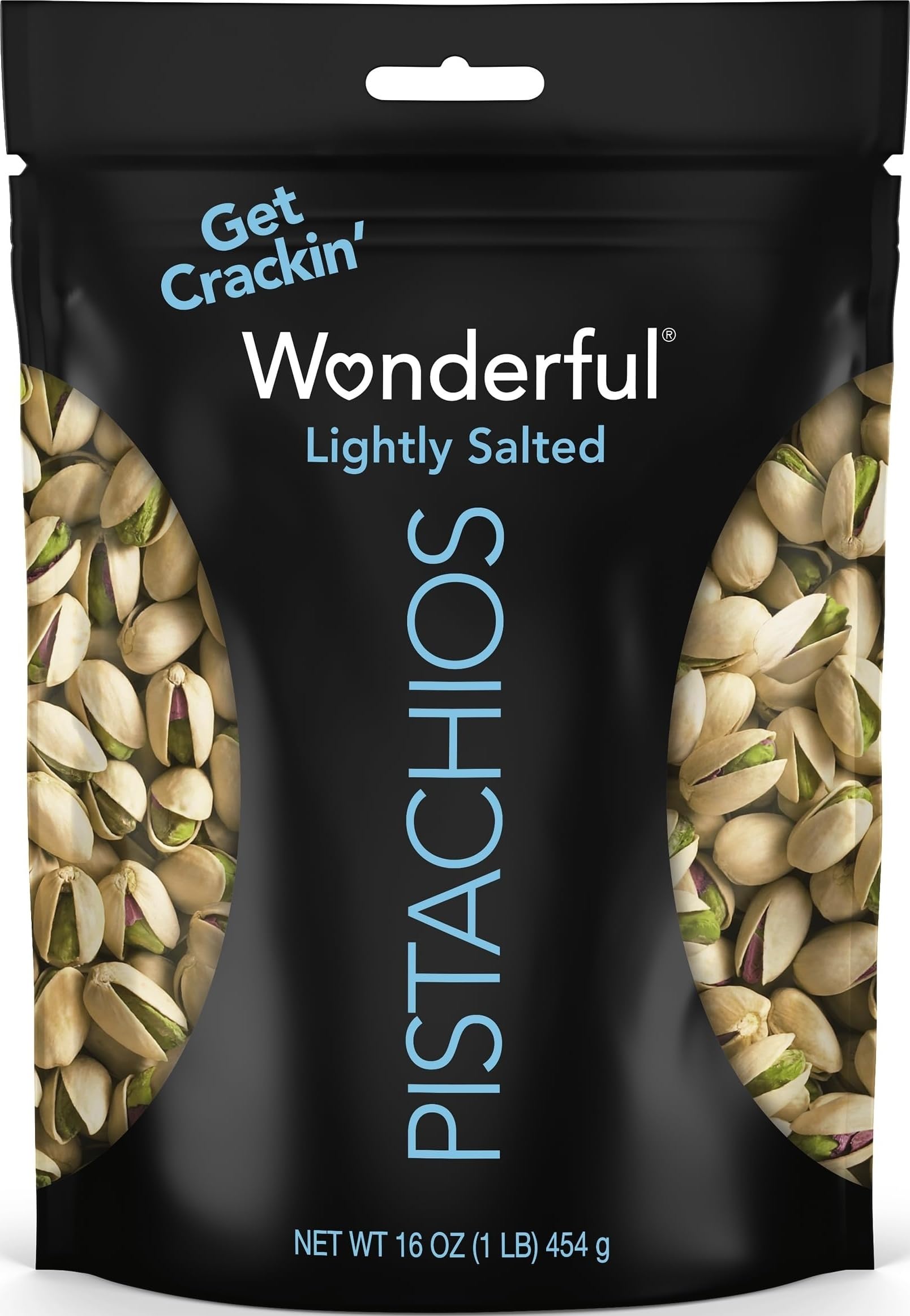 Wonderful Pistachios In Shell, Lightly Salted Nuts, 16 Ounce Resealable Bag | Protein Snacks, Gluten Free, Healthy Food, Work, School, Office Snacks, Airplane Travel Snacks