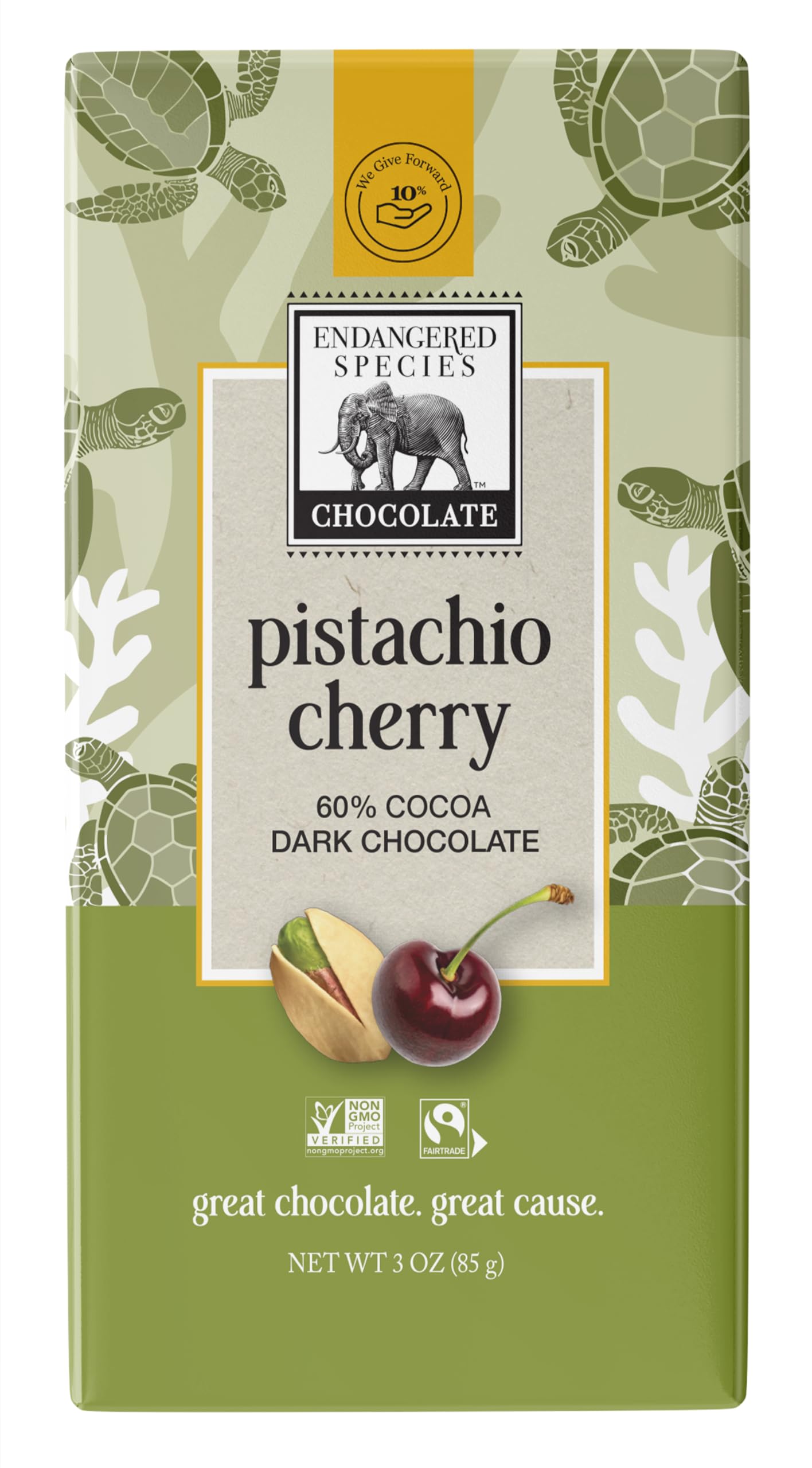 Endangered Species Dark Chocolate Bar with Pistachio Cherry (60% Cocoa)