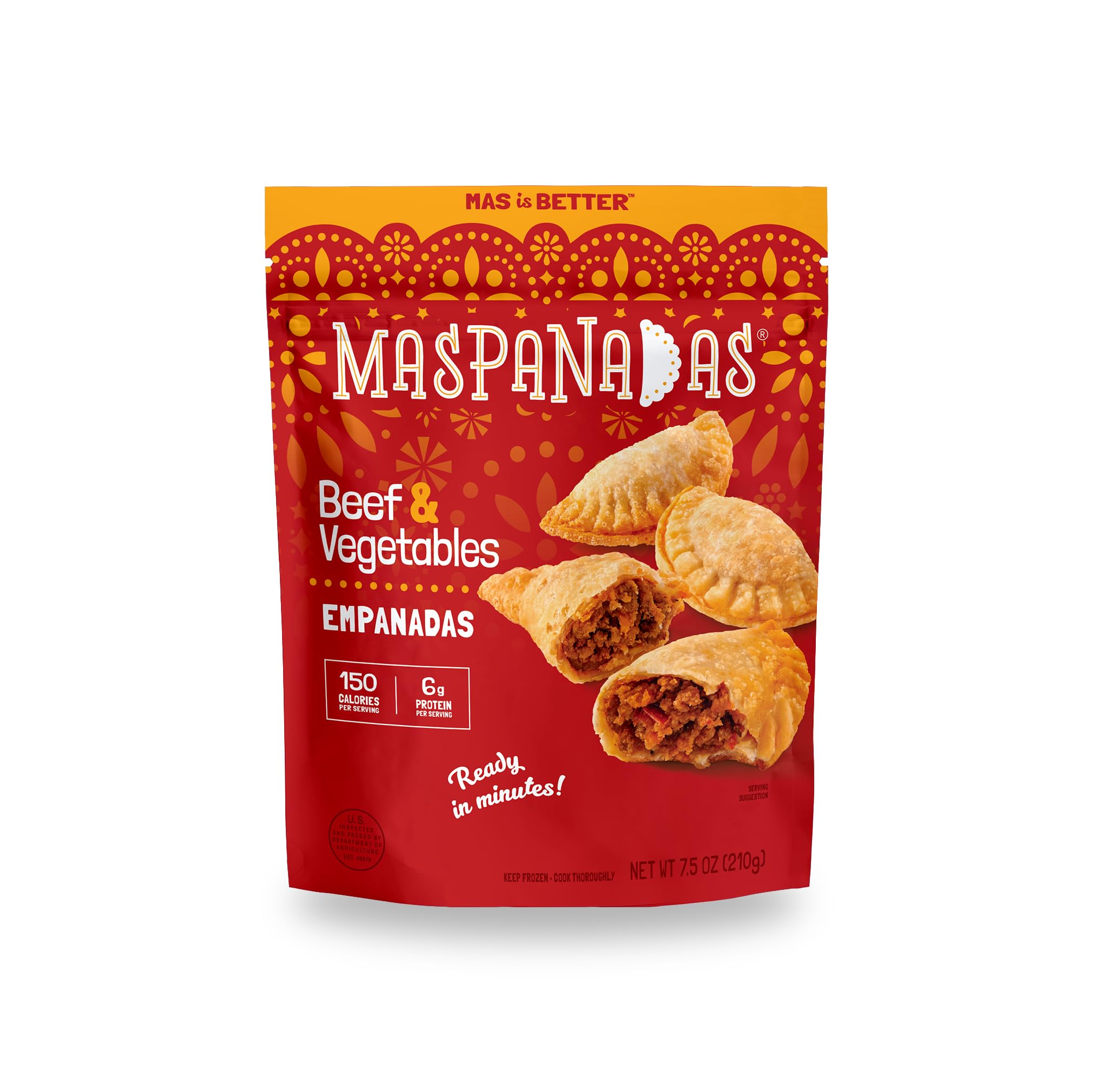 MasPanadas Beef & Vegetable Empanadas, 7.5 oz. – Nutrient, Wholesome Ingredients – Ready in Minutes – Authentic Hand Pie – Portable Snacks, Appetizers & Light Meals