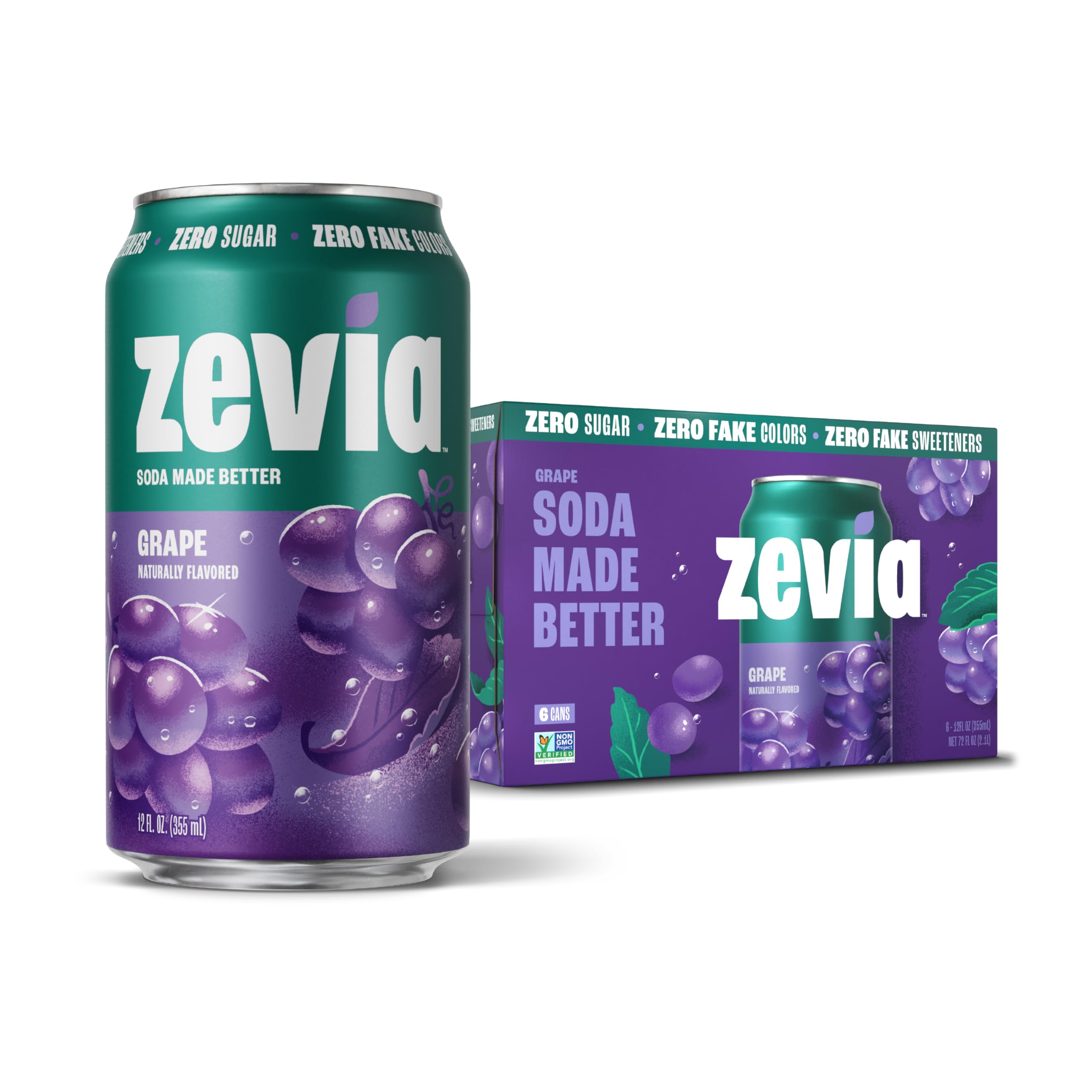 Zevia Grape Zero Calorie Soda, 12 Fl Oz Cans, 6 Pack