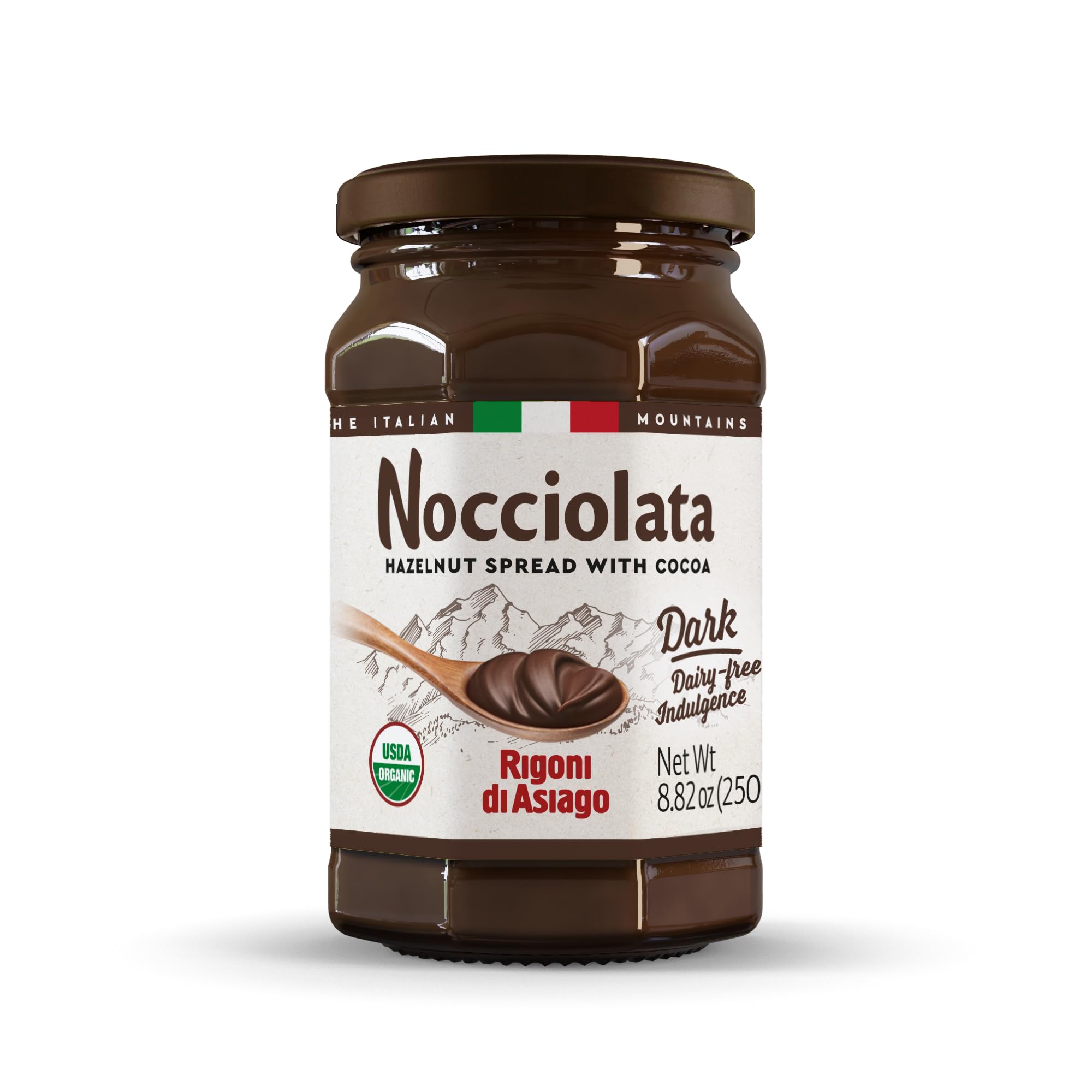 Nocciolata Dark Dairy Free | Organic Hazelnut Cocoa Spread | Made in Italy | Non-GMO & Kosher | 8.82 oz (Pack of 1)