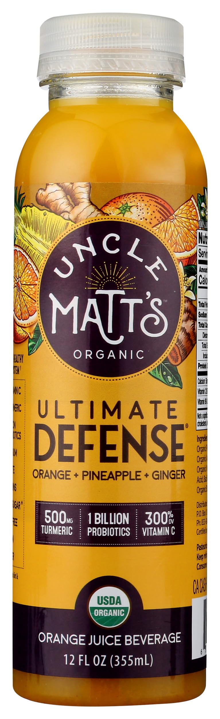 Uncle Matt's Organic Juice Juice Beverage Plastic Bottle, Orange Defense Tumeric & Probiotics, 12 Fl Oz