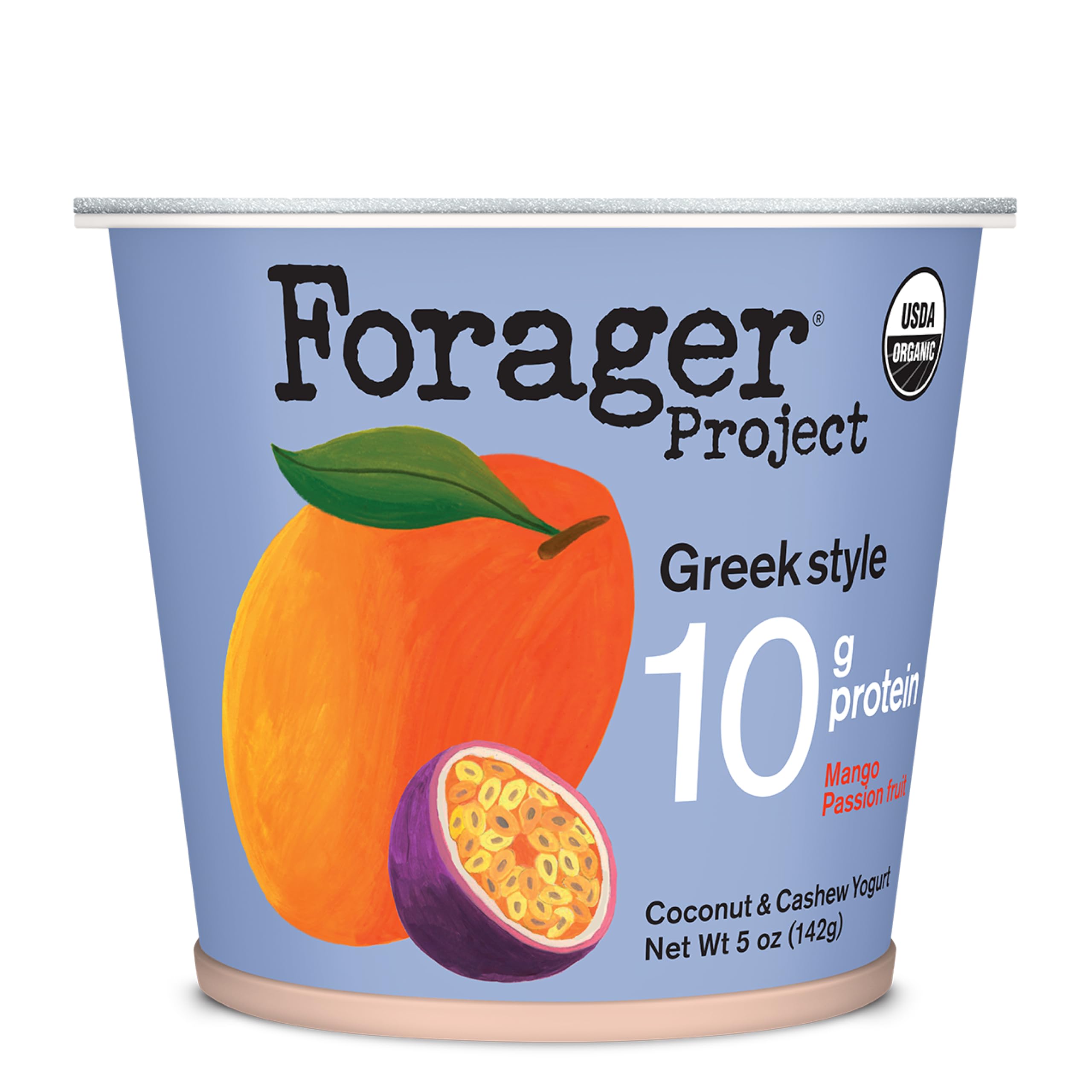 Forager Project Organic Mango Passion Fruit Greek Cashew Yogurt, 5 oz | 10g plant-based protein, dairy-free. Real mango and passion fruit. Made with Coconut. No pea protein. Single-serve cup