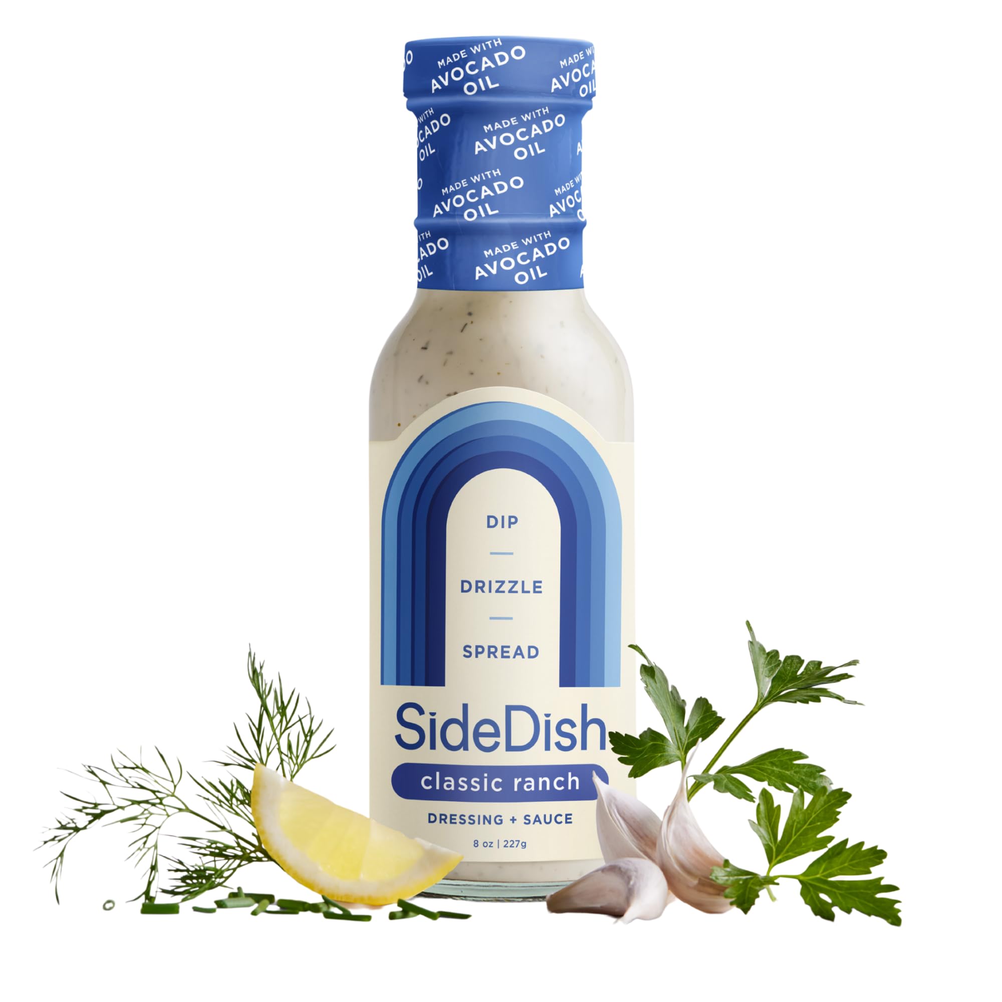 SideDish Classic Ranch Dressing - Seed Oil Free, Dairy Free & Gluten Free Salad Dressing w/Avocado Oil - Sugar Free, Low Sodium Healthy Ranch Dressing - Paleo Dressing for Sauces & More - 8 fl oz