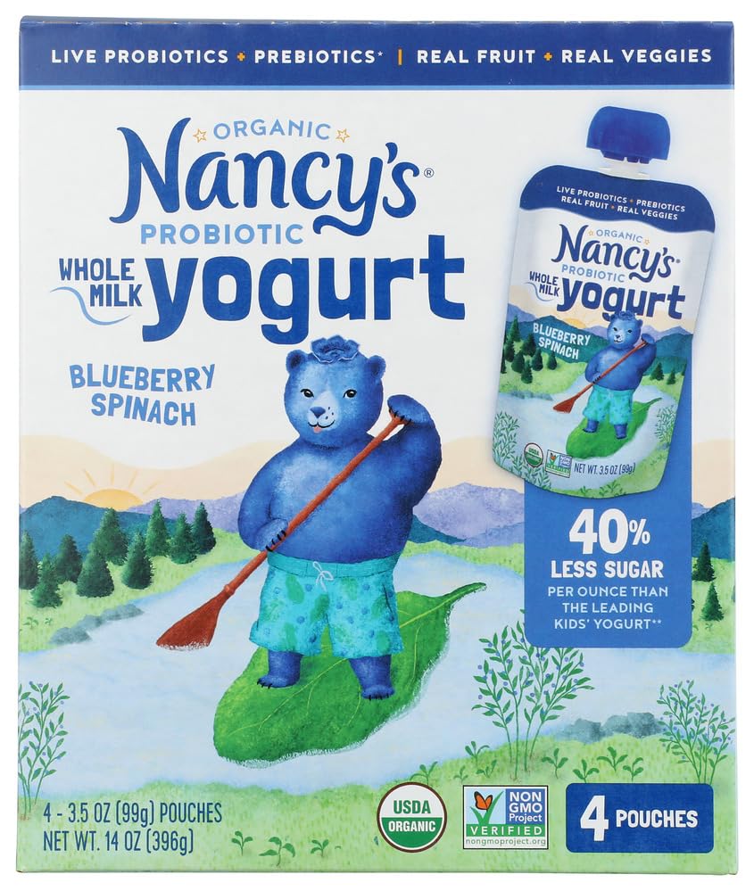 Nancys Yogurt, Organic Blueberry Spinach Kids Yogurt Pouch, 14 Ounce