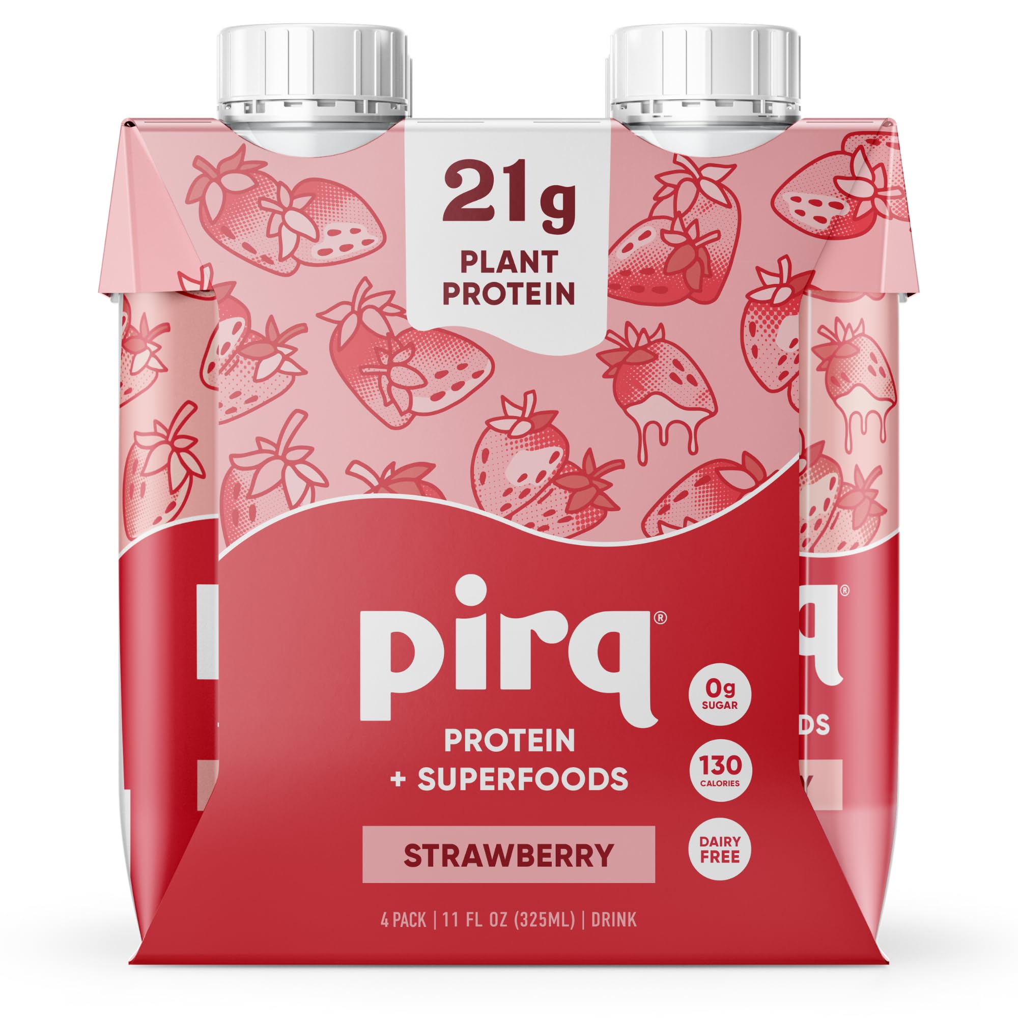 Pirq Plant-Based Protein Shakes | Strawberry 11 Fl Oz (Pack of 4) | Dairy-Free, Gluten-Free, Soy-Free, Zero Sugar