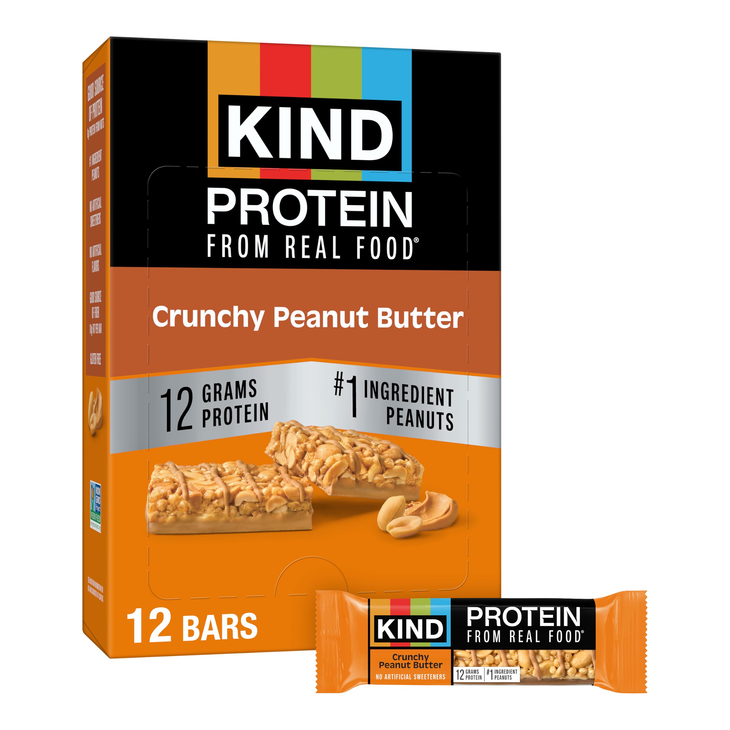 KIND Protein Bars, Crunchy Peanut Butter, Gluten Free, Healthy Snacks, 12g Protein, 12 Count