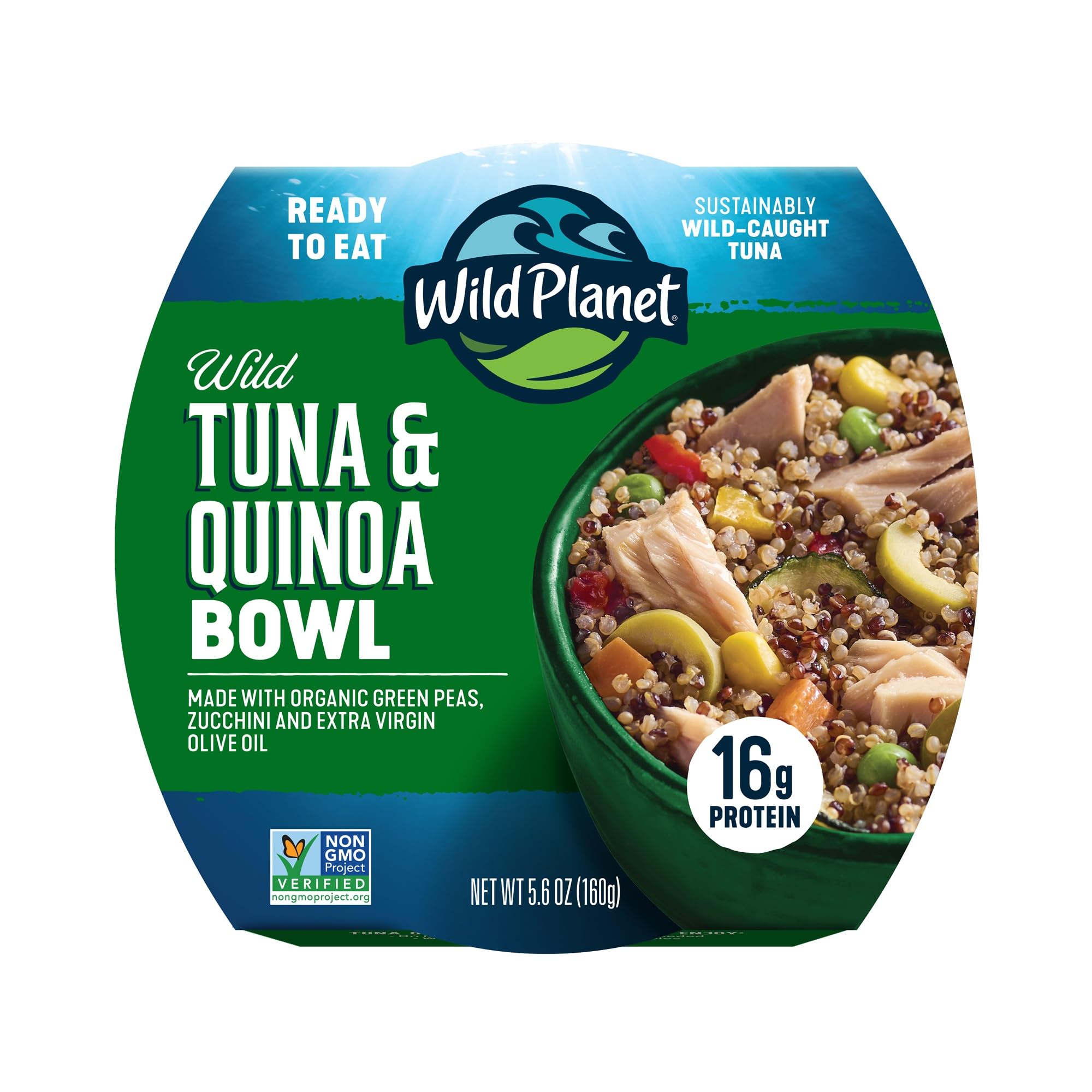Wild Planet Ready-To-Eat Wild Tuna & Quinoa Bowl, 5.6 Oz Can, 1 Pack | Sustainaby Caught Tuna & Quinoa Bowl with Organic Peas, Zucchini & Extra Virgin Olive Oil. Non-GMO, Gluten & Dairy Free
