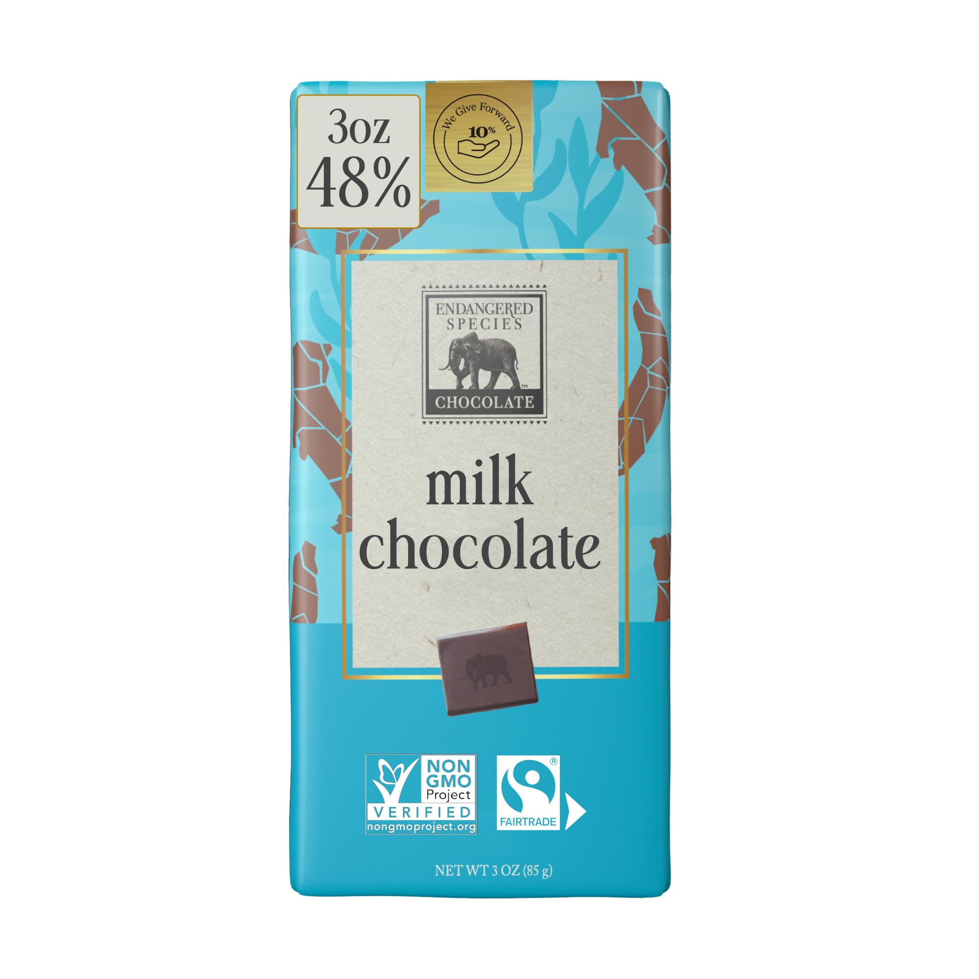 Endangered Species Milk Chocolate Bar (48% cocoa) | Creamy 48% milk chocolate with rich cocoa flavor and a smooth, velvety texture in every bite.
