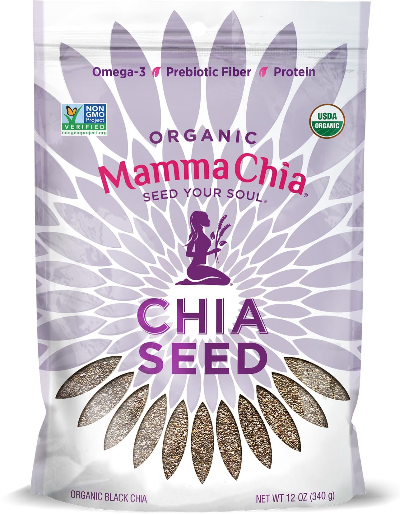 Mamma Chia Organic Chia Seeds, Black, 12 Ounce (Pack of 1). USDA Organic, Non-GMO, Vegan, Gluten Free, and Kosher.