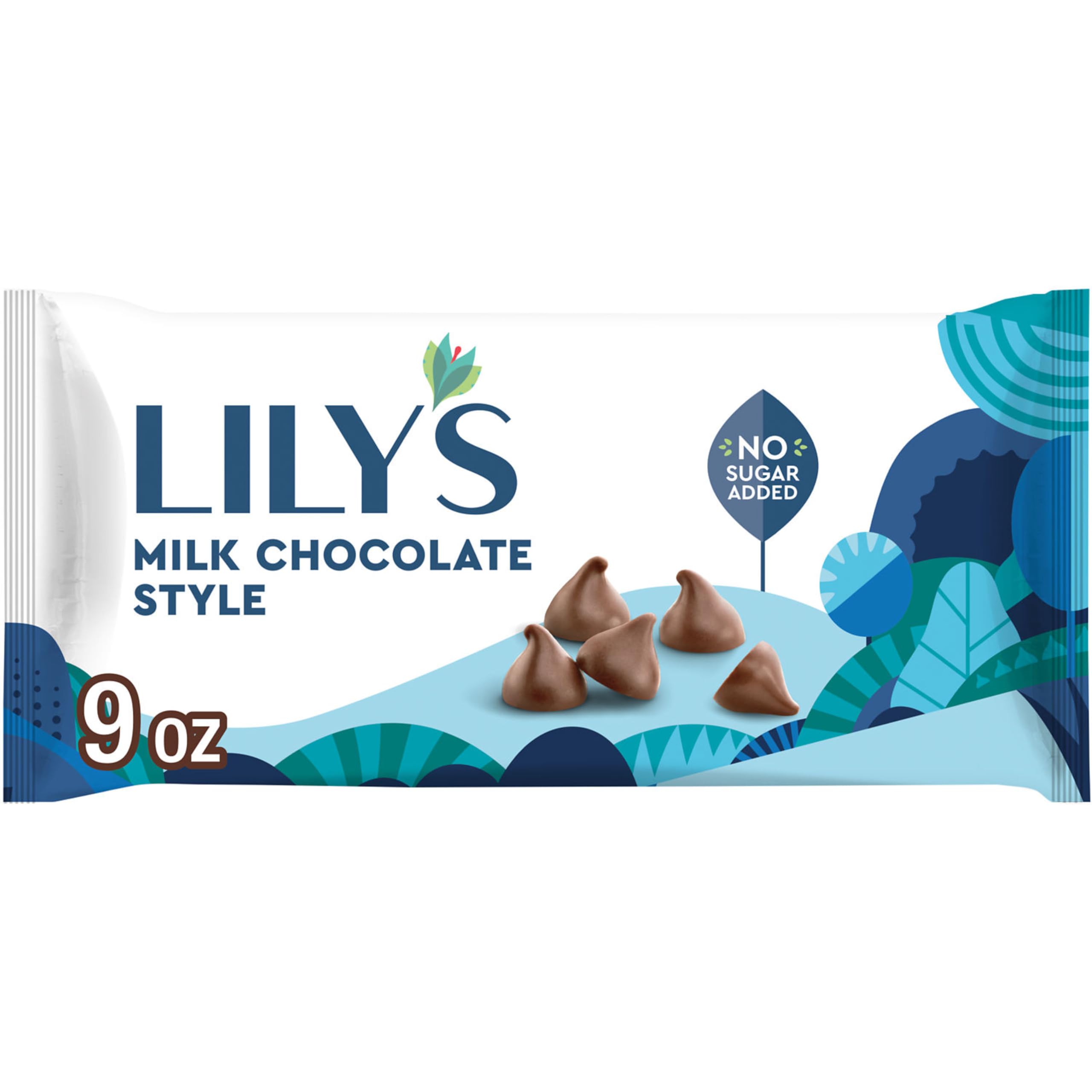 LILY'S Milk Chocolate Style No Sugar Added Baking Chips Bag, 9 oz | No sugar added milk chocolate style baking chips made with stevia for cookies, brownies and desserts.