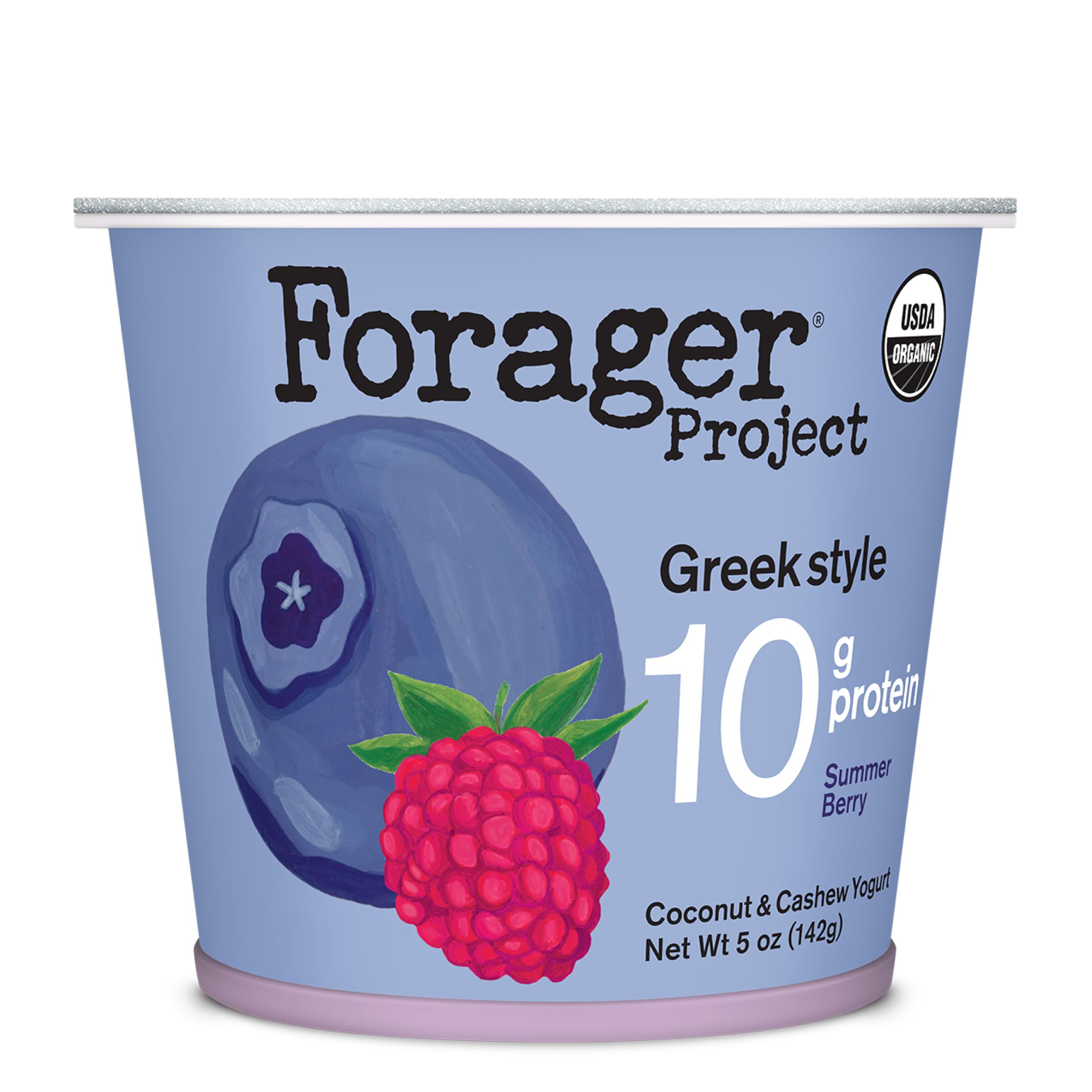 Forager Project Organic Summer Berry Greek Cashew Yogurt, 5 oz | 10g plant-based protein, dairy-free. Real summer berries. No pea protein. Single-serve grab-and-go cup