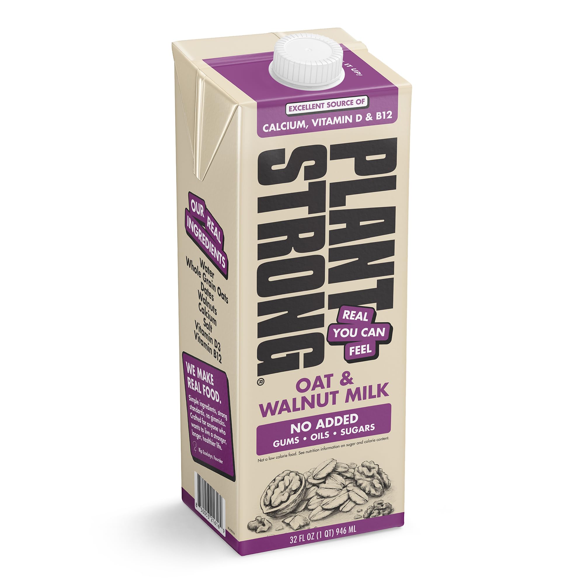 Plant Strong Oat & Walnut Milk, More Oats, Walnuts & Dates, Vegan, 32oz | Creamy Plant-Based Milk, Calcium, Vitamins D & B12, No Added Gums, Oils or Sugar, Non-GMO, Gluten Free, Vegan