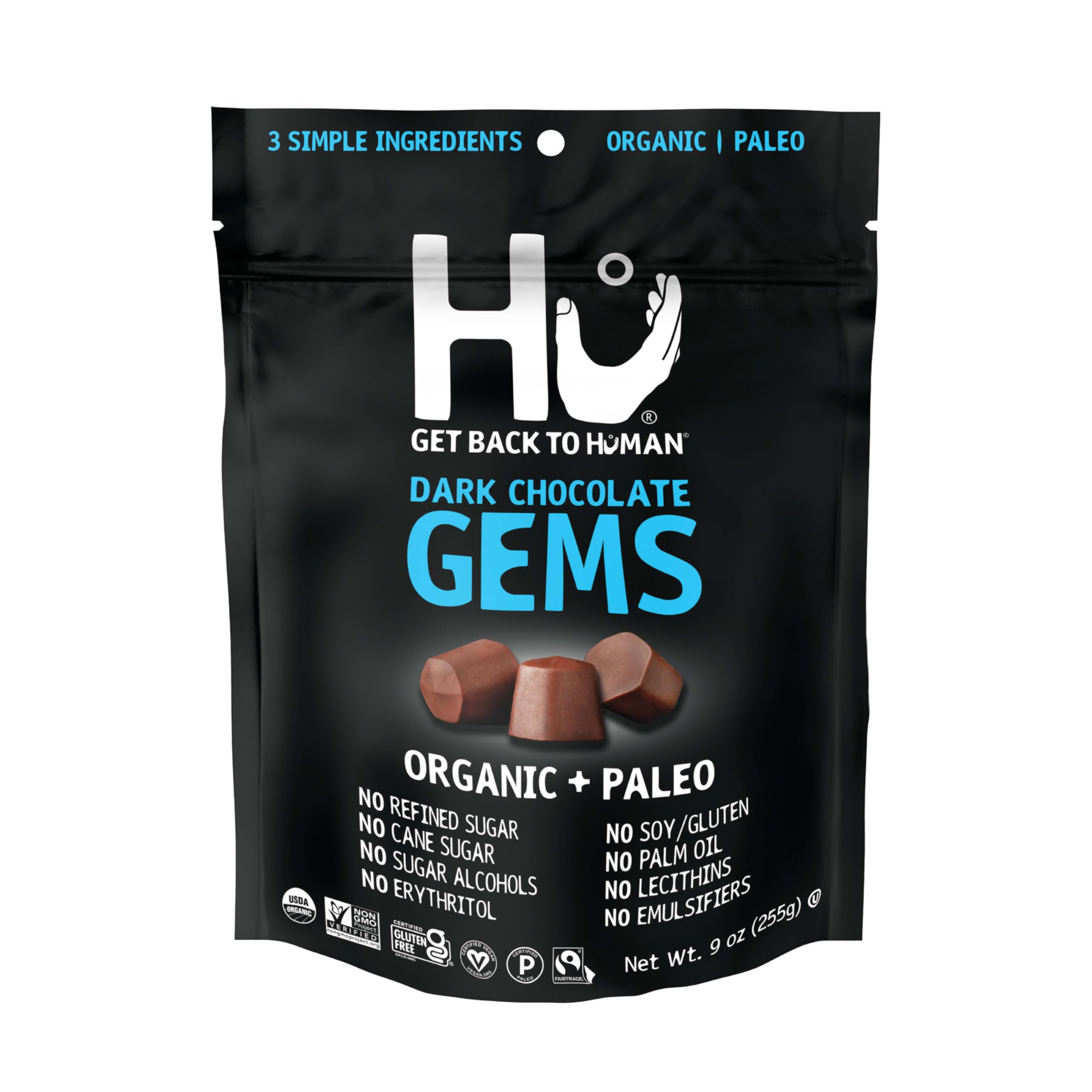 Hu Gems Chocolate Chips Vegan Snacks | 9oz | Organic, Paleo, Dark Chocolate Baking Chips | Great for Baking & Snacking, Non GMO, Kosher Chocolate