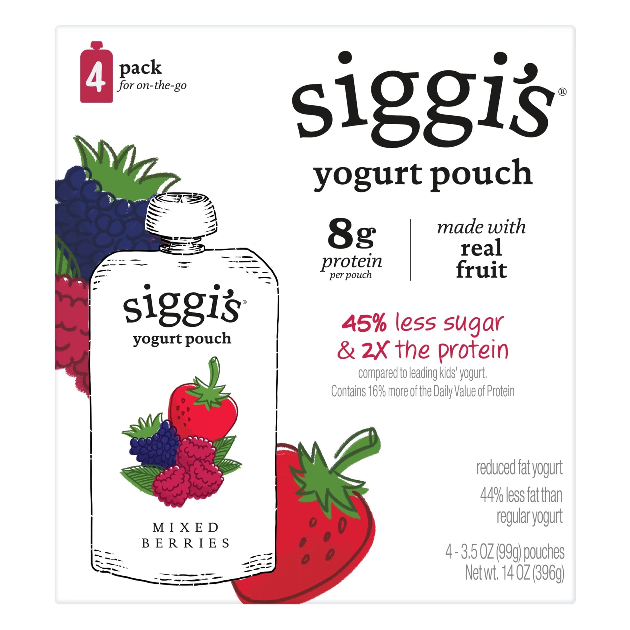 siggi’s Mixed Berries Reduced Fat Yogurt Pouches, 3.5 oz, 4