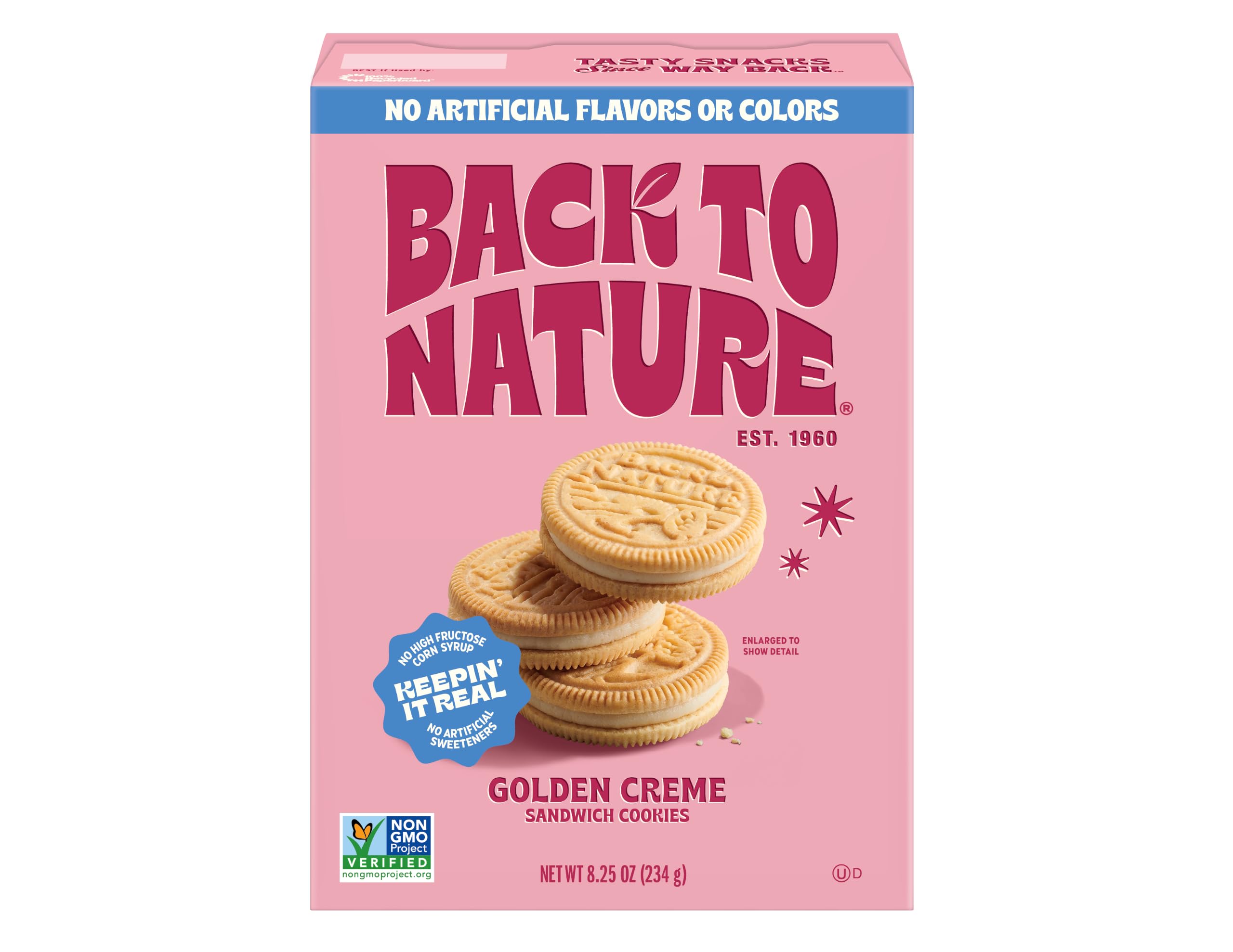 Back to Nature Golden Vanilla Creme Sandwich Cookies, Plant Based, Non-GMO, Plant-Based, Made with Wheat Flour, Snack Happy 8.25 oz Box