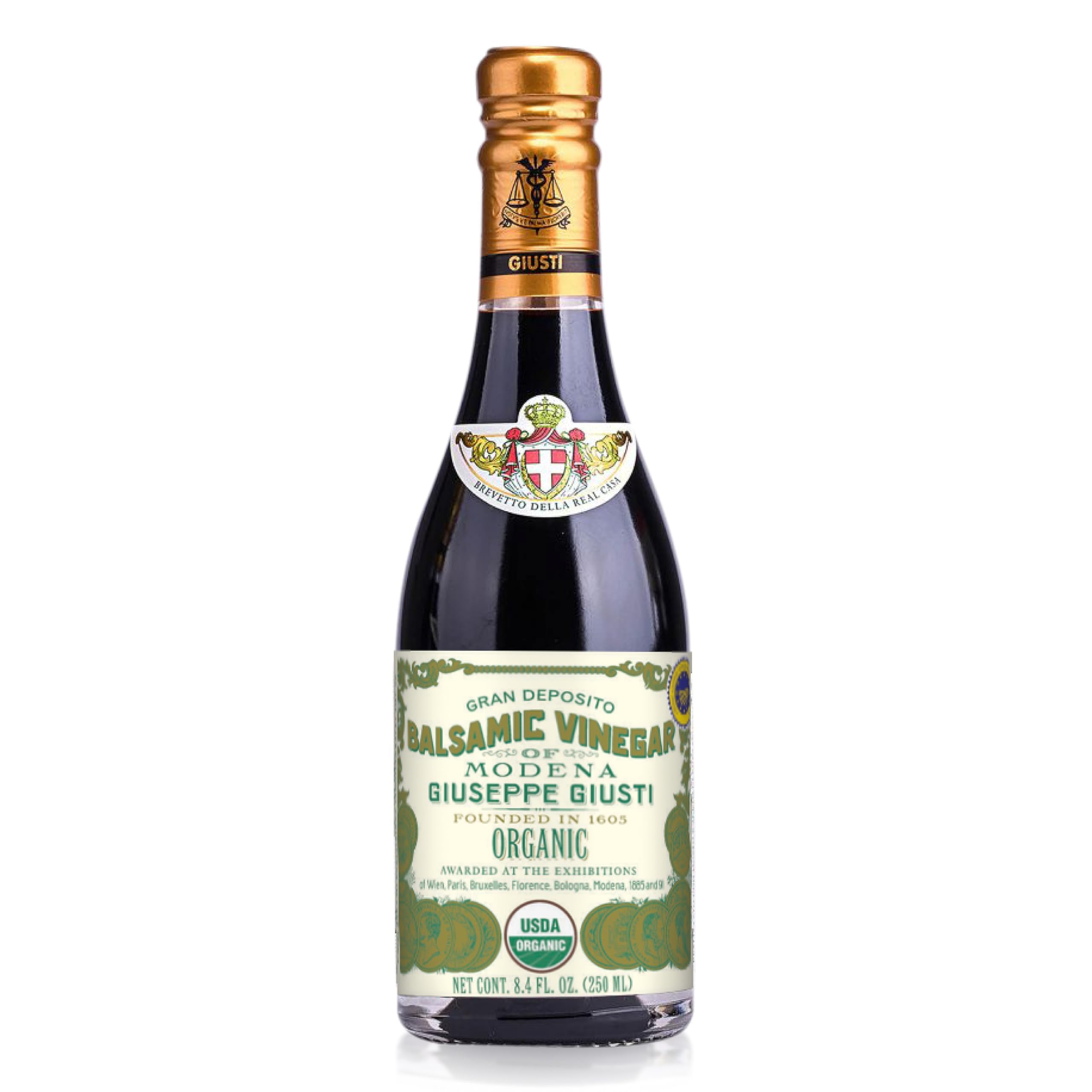 Giusti 1 Silver Organic Balsamic Vinegar of Modena IGP - 8.45 fl oz | IGP certified. Matured in French oak barrels. Rich, balanced acidity ideal for salads, sauces, and marinades.