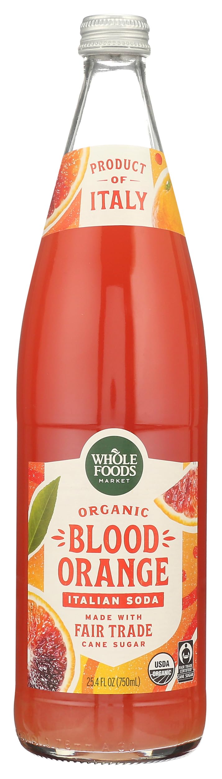Whole Foods Market Organic Blood Orange Italian Soda, 25.4 Fl Oz | Glass Bottle