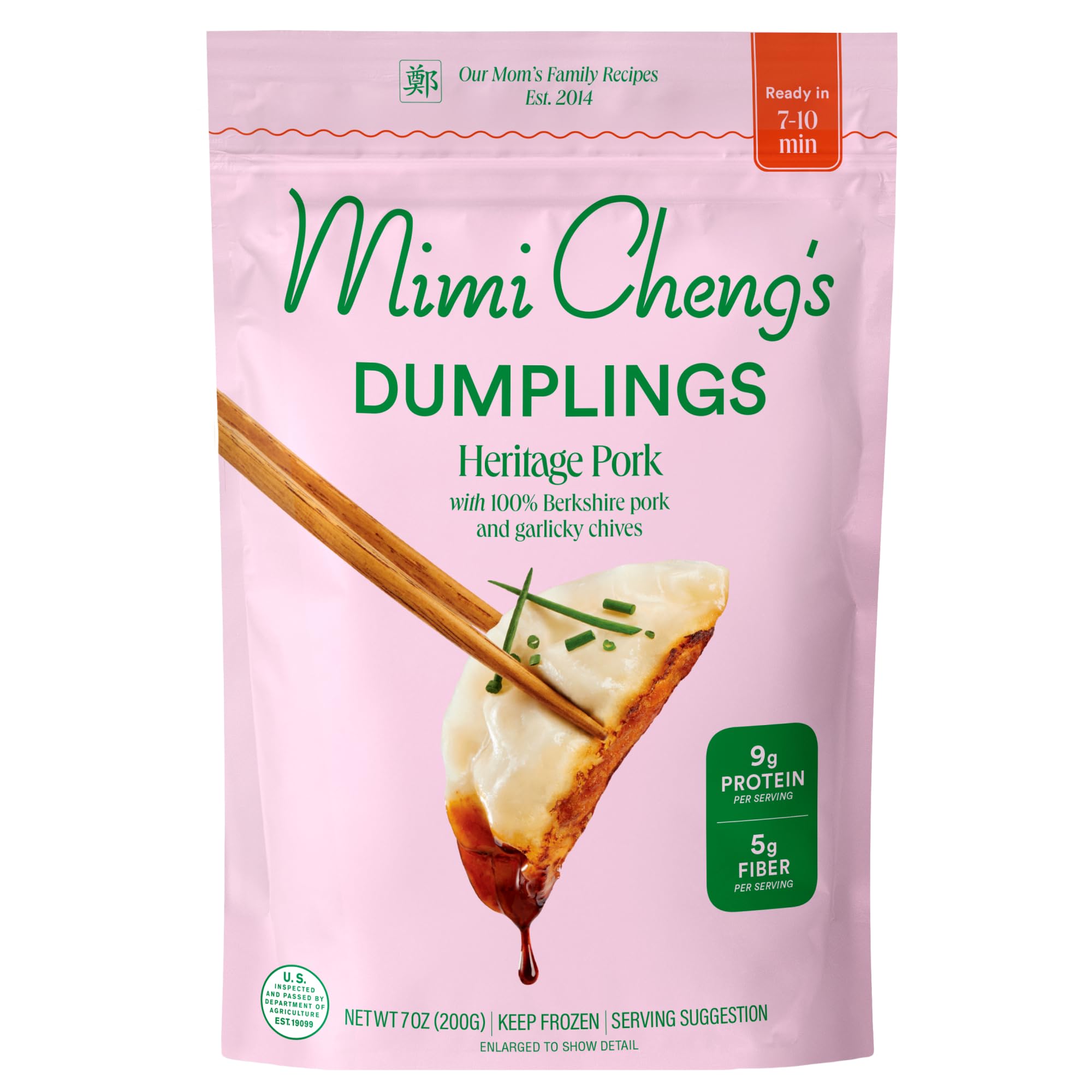 Mimi Cheng's Heritage Pork Dumplings – Frozen Premium Berkshire Pork with Garlicky Chinese Chives, 7 OZ – Frozen Dinner or Appetizer Made From Scratch, No Artificial Ingredients or Preservatives