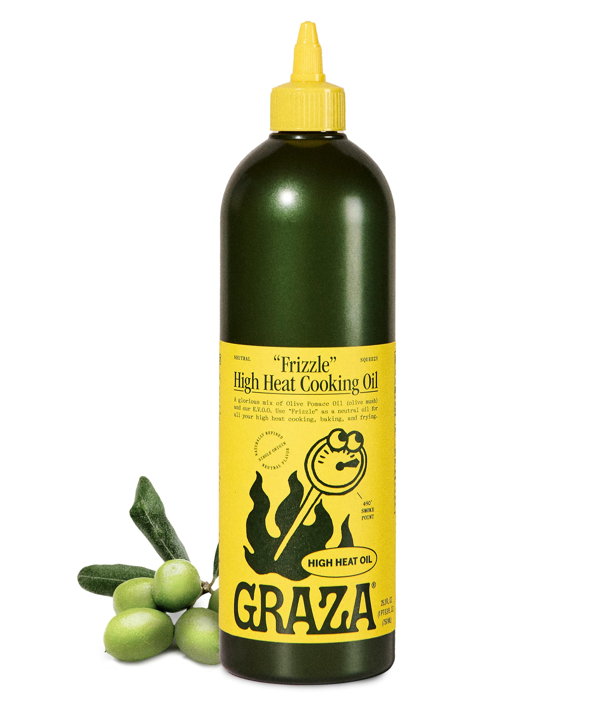 Graza Frizzle High Heat Cooking Oil, Frying Oil, 25.3 Fl Oz (750ml) | Cooking Oil with High Smoke Point & Neutral Flavor in a Large Bottle for Frying, Baking & Grilling - Made from 100% Olives