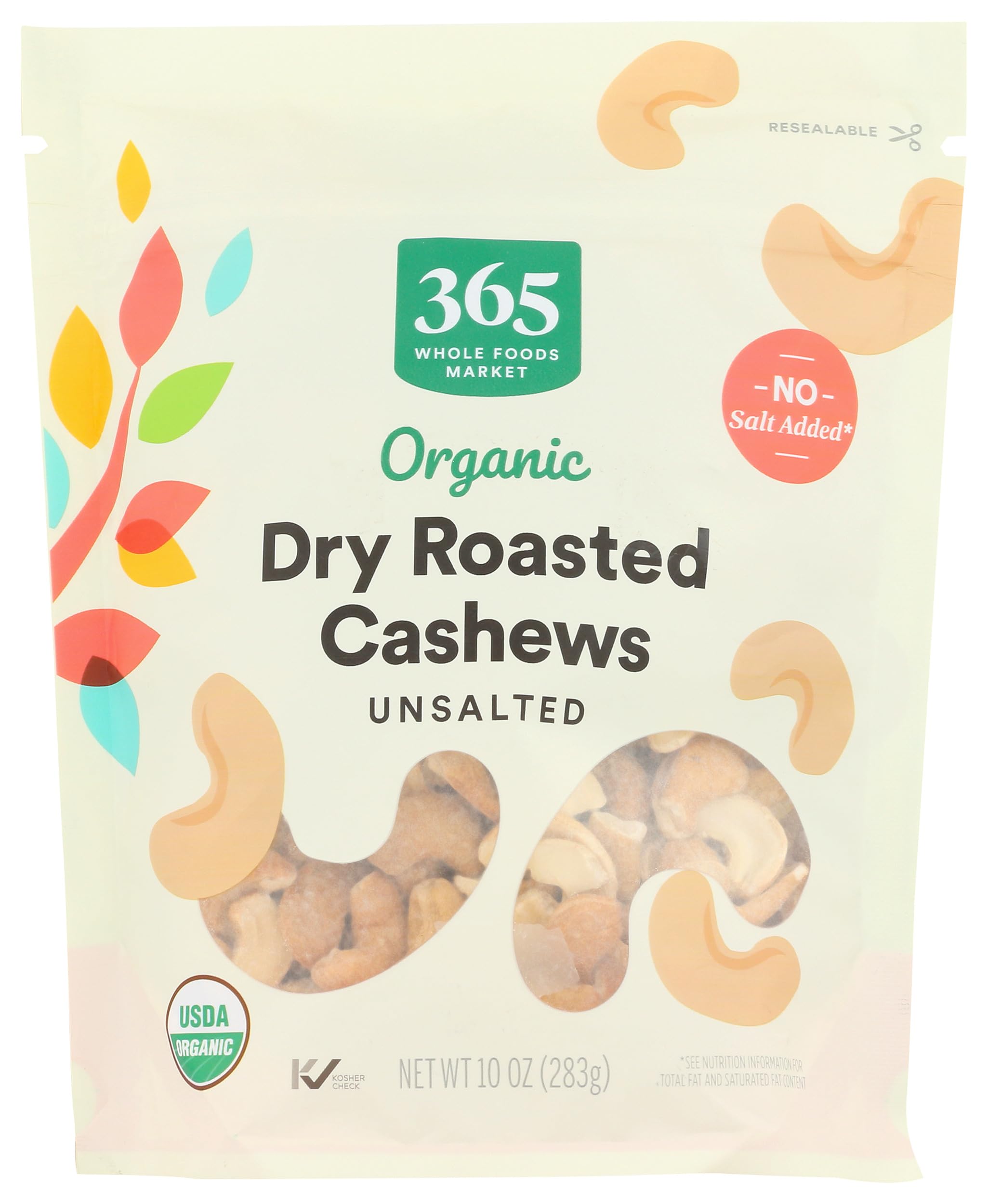 Organic Dry Roasted & Unsalted Cashews, 10 Ounce