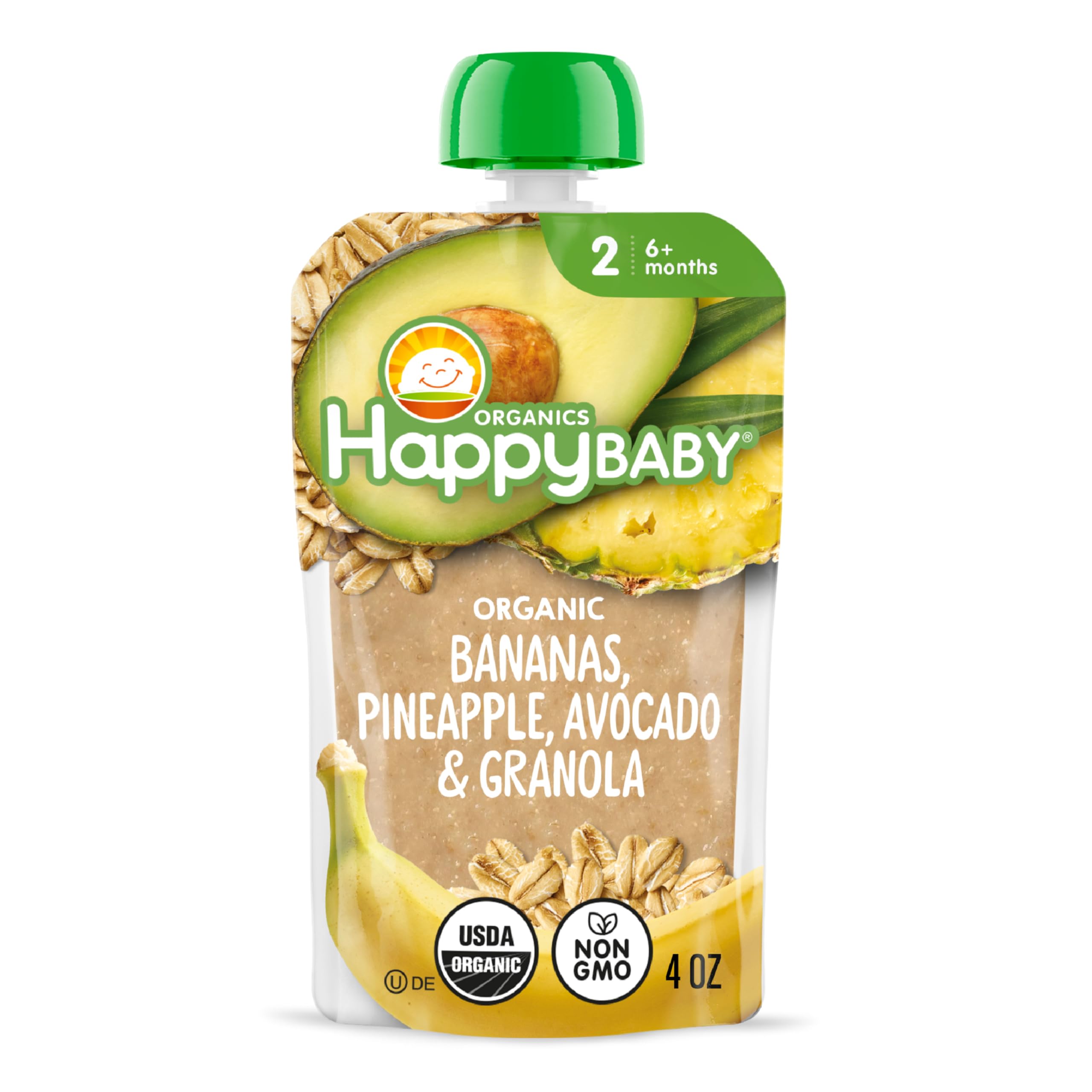 HAPPY BABY Organic Banana Pineapple Avocado Granola Baby Food, 4 OZ