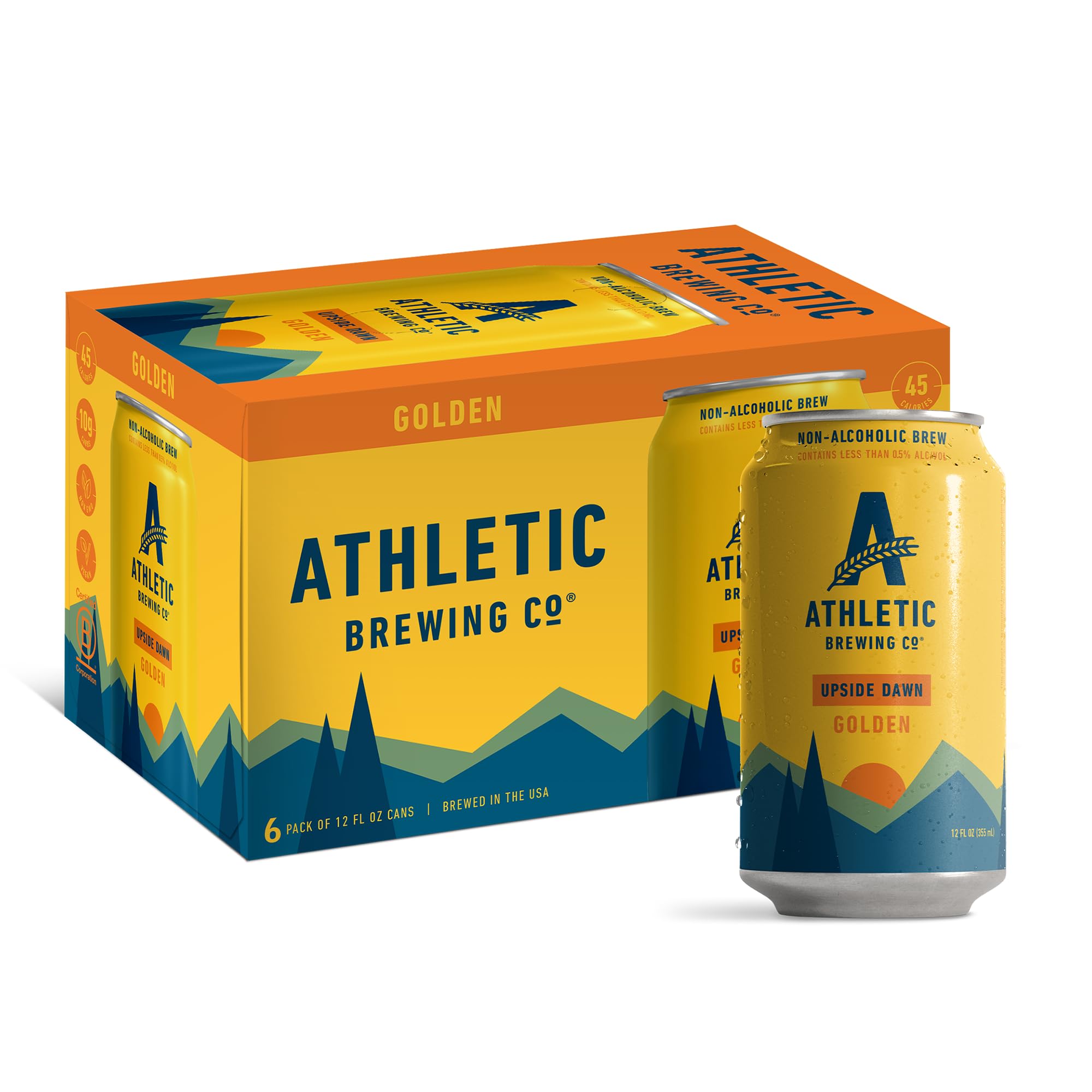 Athletic Brewing Company Non-Alcoholic Beer Upside Dawn Golden Ale, 6pk, 12 Fl Oz Cans, 0.5% ABV