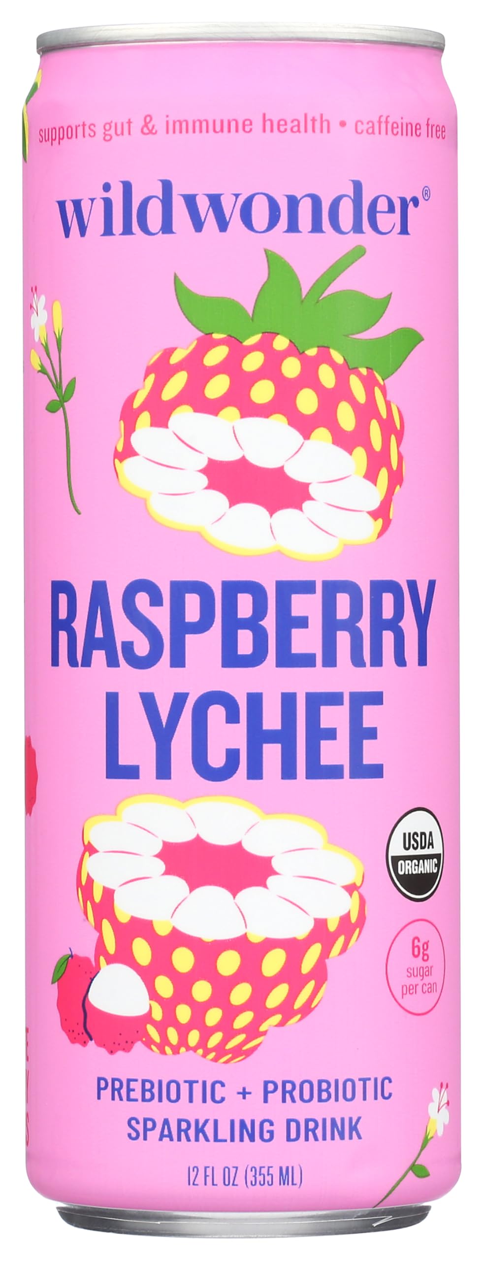 Wild Wonder Organic Raspberry Lychee Sparkling Probiotic Drink, 12 FZ