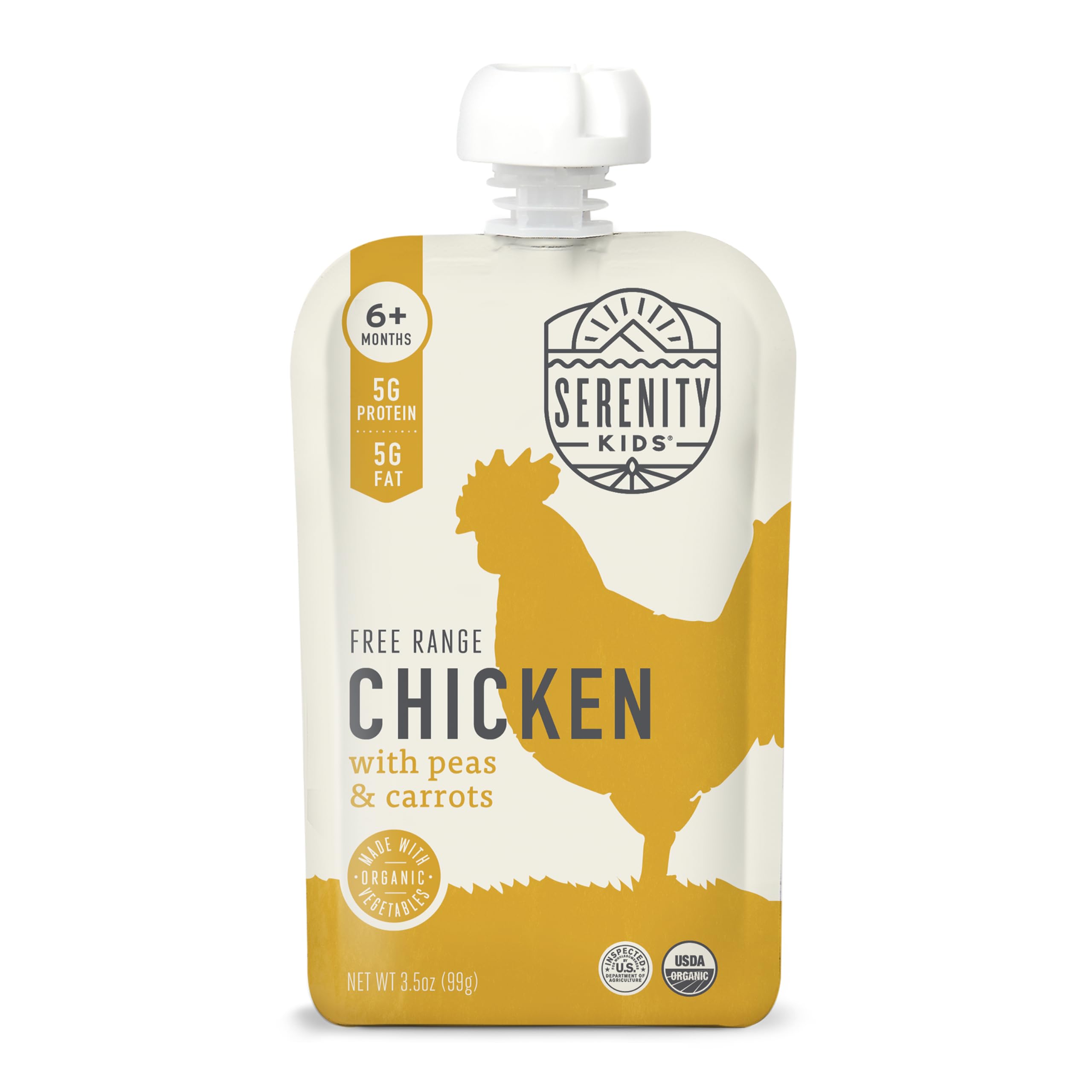 Serenity Kids Organic Chicken Baby Food Pouches, No Added Sugar, 3.5 Oz | Savory Puree, Real Free-Range Organic Baby Food Pouches, Toddler Pouches, Baby Puree, Toddler Food, 6+ Months