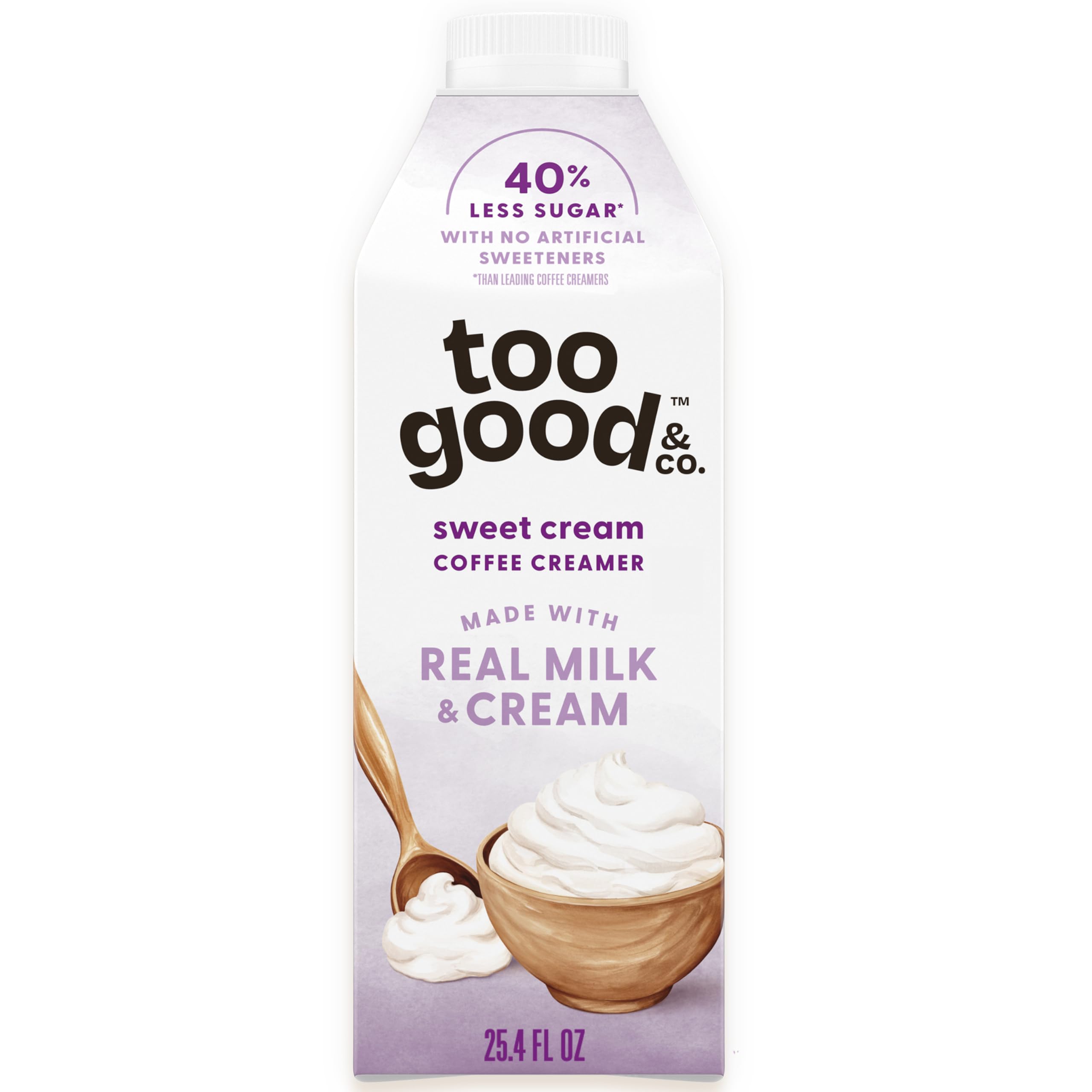 Too Good & Co. Sweet Cream Coffee Creamer, Flavored Creamer Made with Real Milk and Cream, Tastes Great in Iced Coffee and Cold Brew, 25.4 fl oz