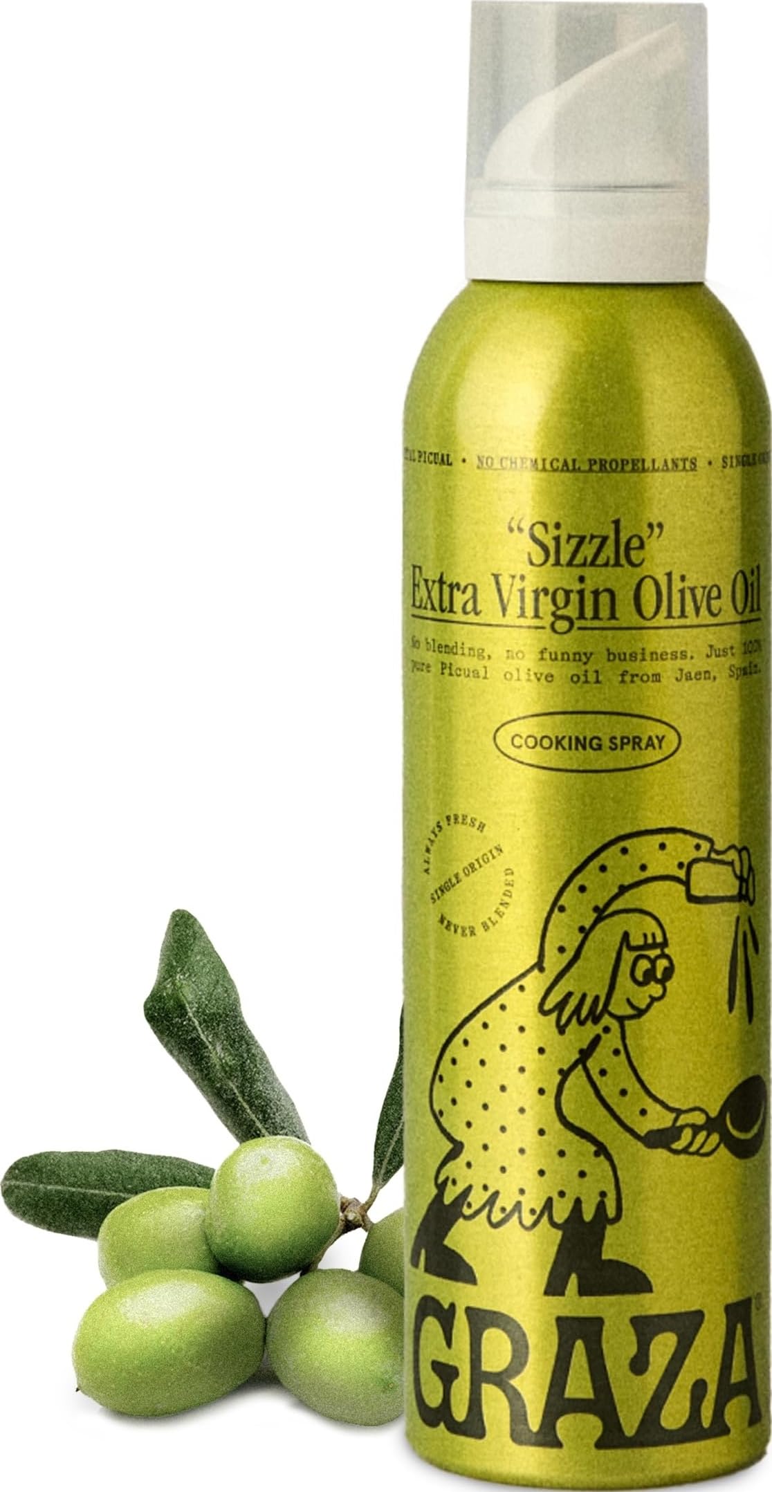 Graza Sizzle Extra Virgin Olive Oil Spray, Cooking Oil, 5 Fl Oz | High Polyphenol Peak Harvest EVOO Cooking Oil in a Spray Bottle - Single Origin Olive Oils from Spain