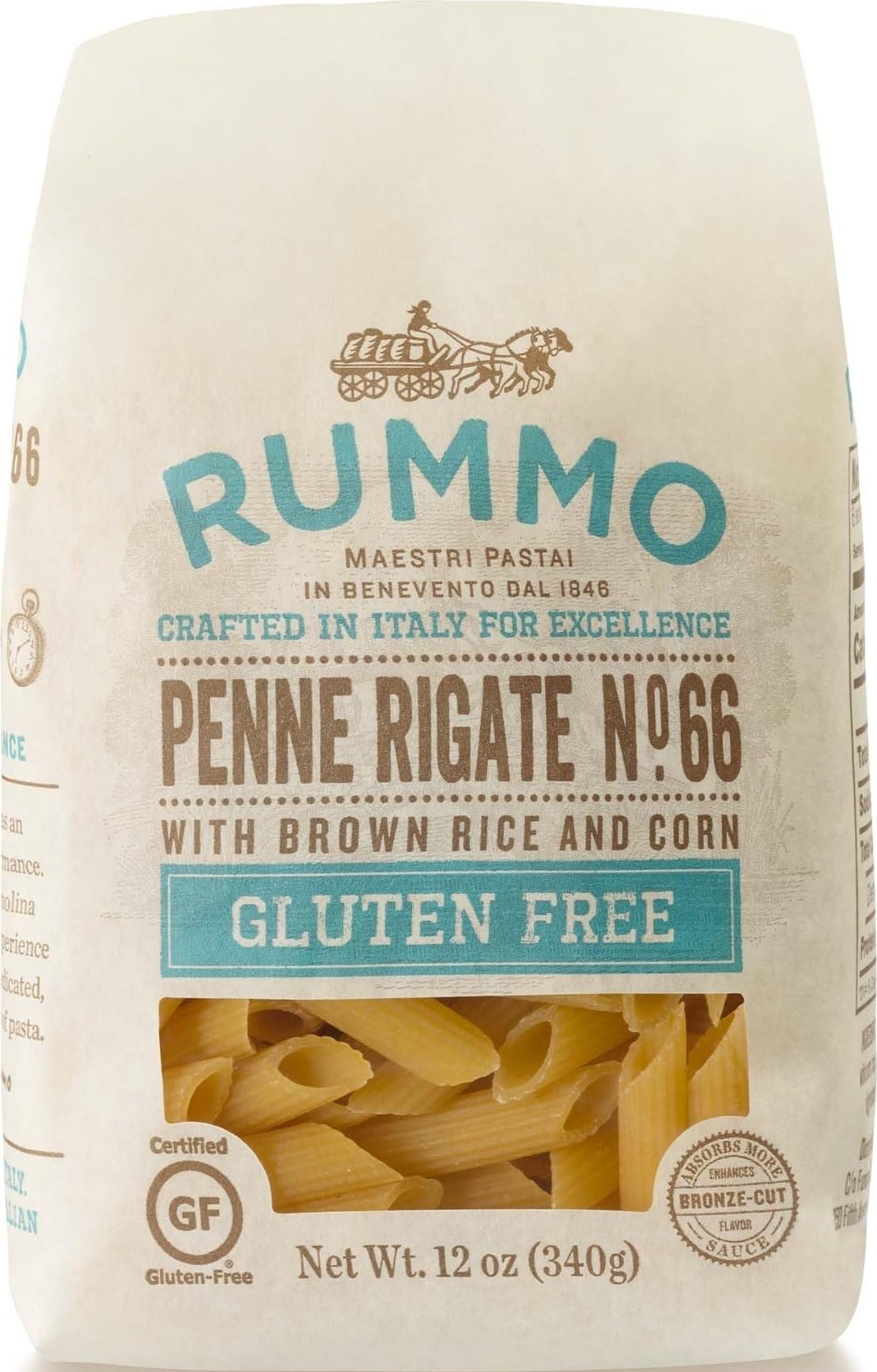 Rummo Gluten Free Penne Rigate N.66 - Gluten Free Pasta, Made with Corn & Rice, Penne Pasta Noodles, Pasta from Italy - 12 Ounce (Pack of 1)