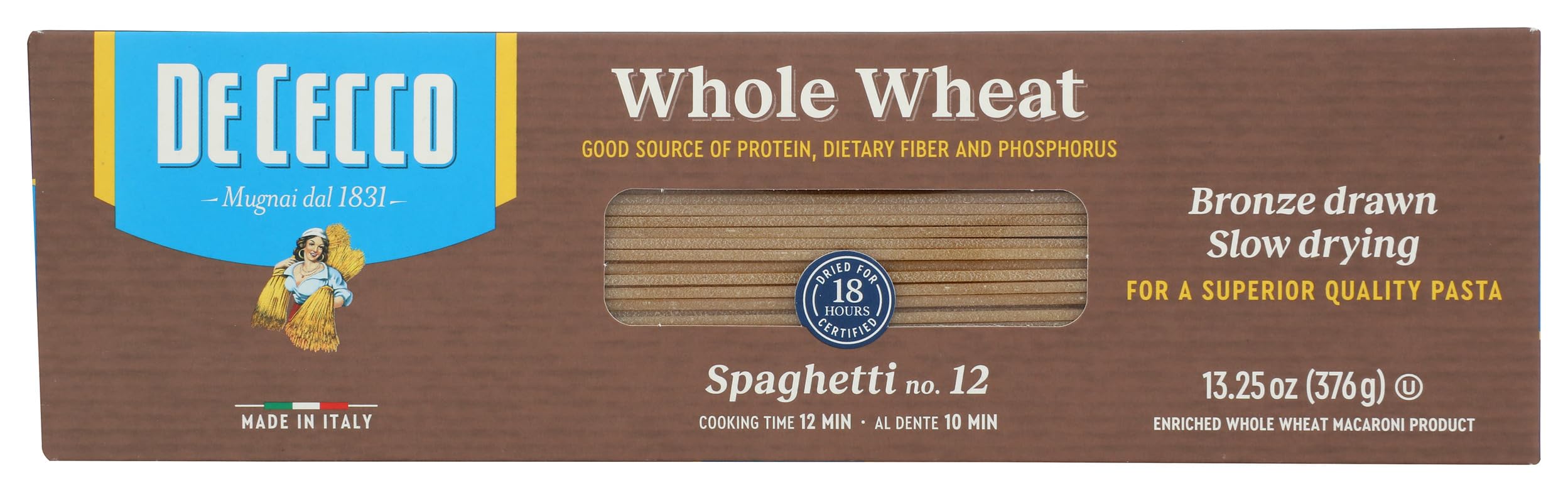 De Cecco Pasta, Pasta Spaghetti Whole-Wheat, 13.25 Ounce