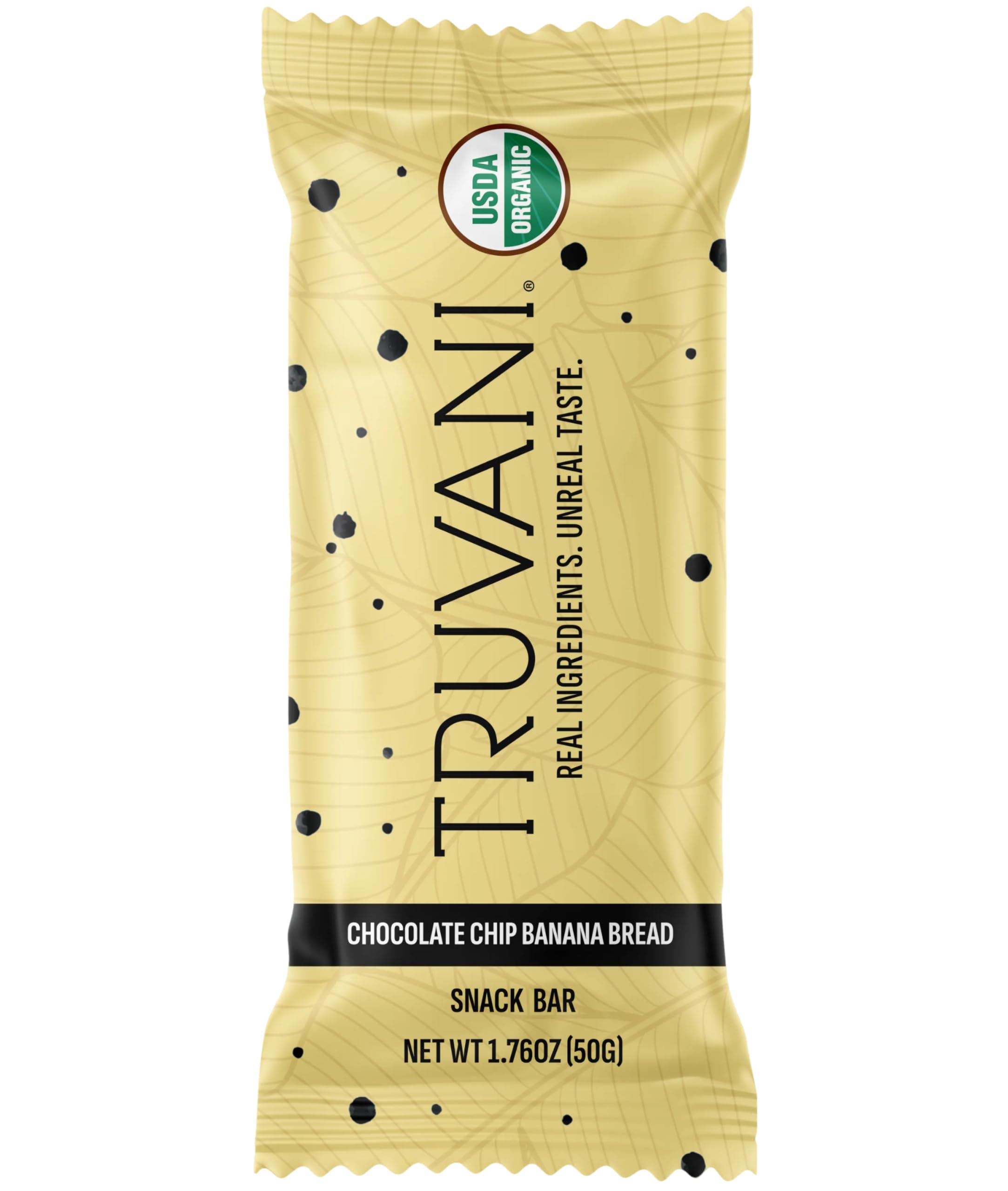 Truvani Plant Based Snack Bars | Chocolate Chip Banana Bread | 1 Pack | Vegan | 5g Protein | USDA Organic and Vegan | Dairy, Soy, and Gluten Free | Individually Wrapped