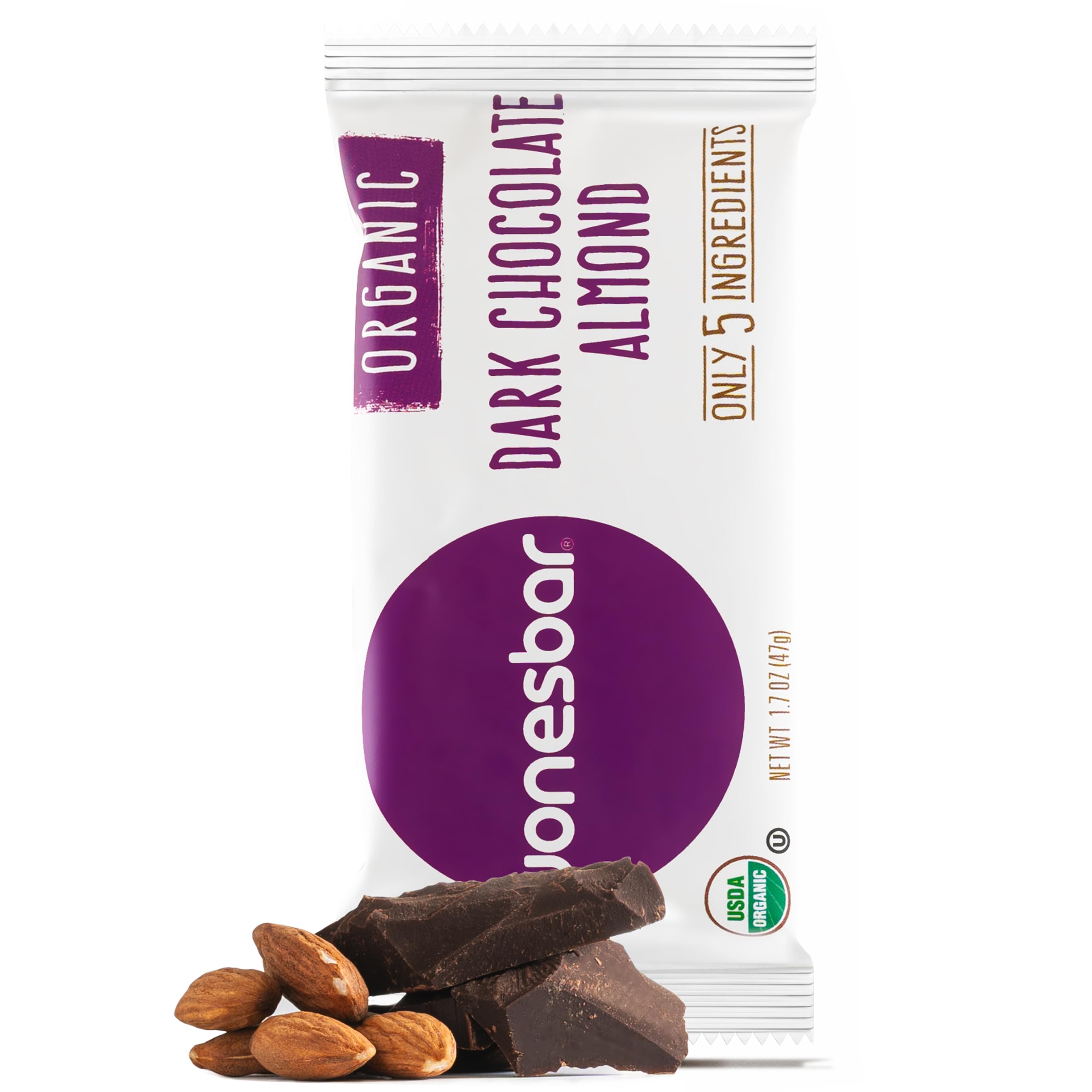JONESBAR Organic Plant Based Protein Bars | Fruit & Nut Bar, Kosher, Gluten Free, Breakfast Bars, School Snacks, Vegan Snack & Healthy Snacks for Adults and Kids (1 Bar) (1 Count (Pack of 1), Dark Chocolate Almond)